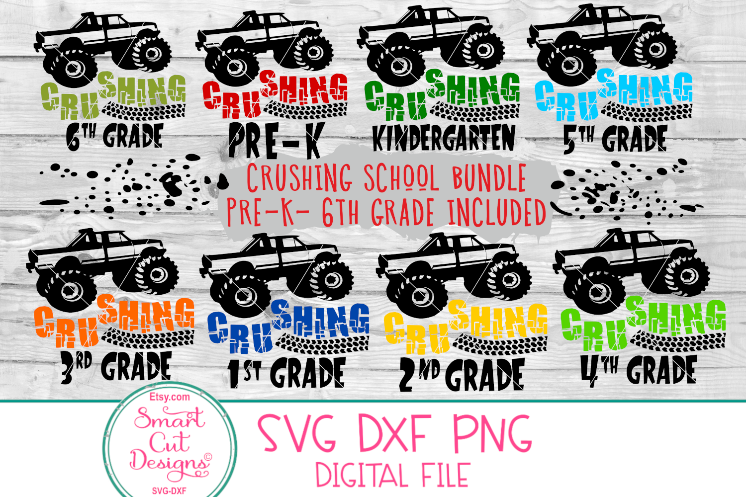 Download Back To School Bundle SVG, Monster Truck SVG,Crushing School