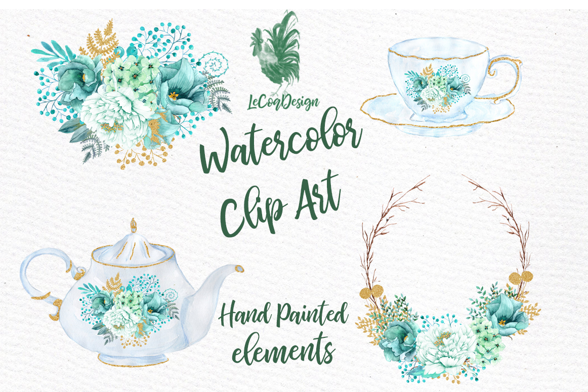 Mint Watercolor Flowers