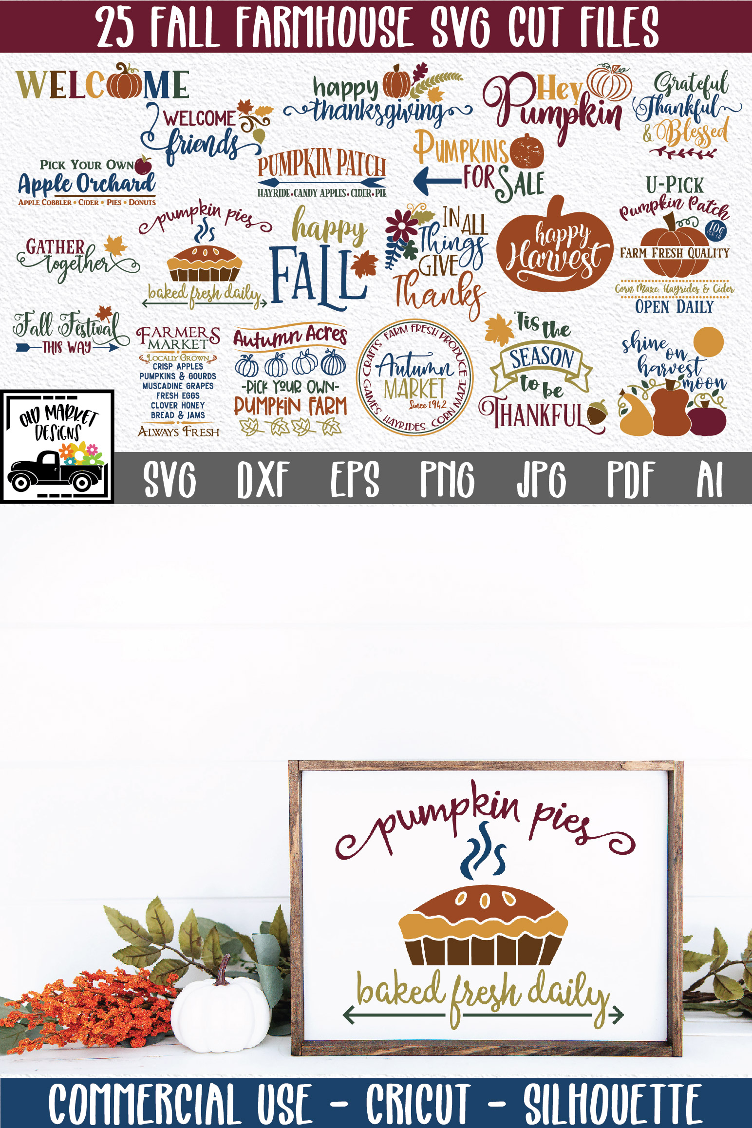 Download Fall Farmhouse SVG Bundle with 20 SVG Cut Files