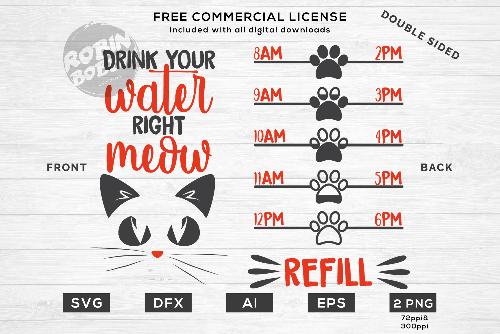 Download Drink Your Water Right Meow - Double Sided Water Bottle SVG