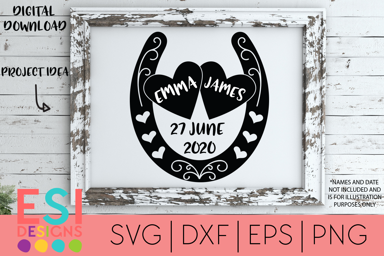 Wedding Horseshoe Hearts Design SVG