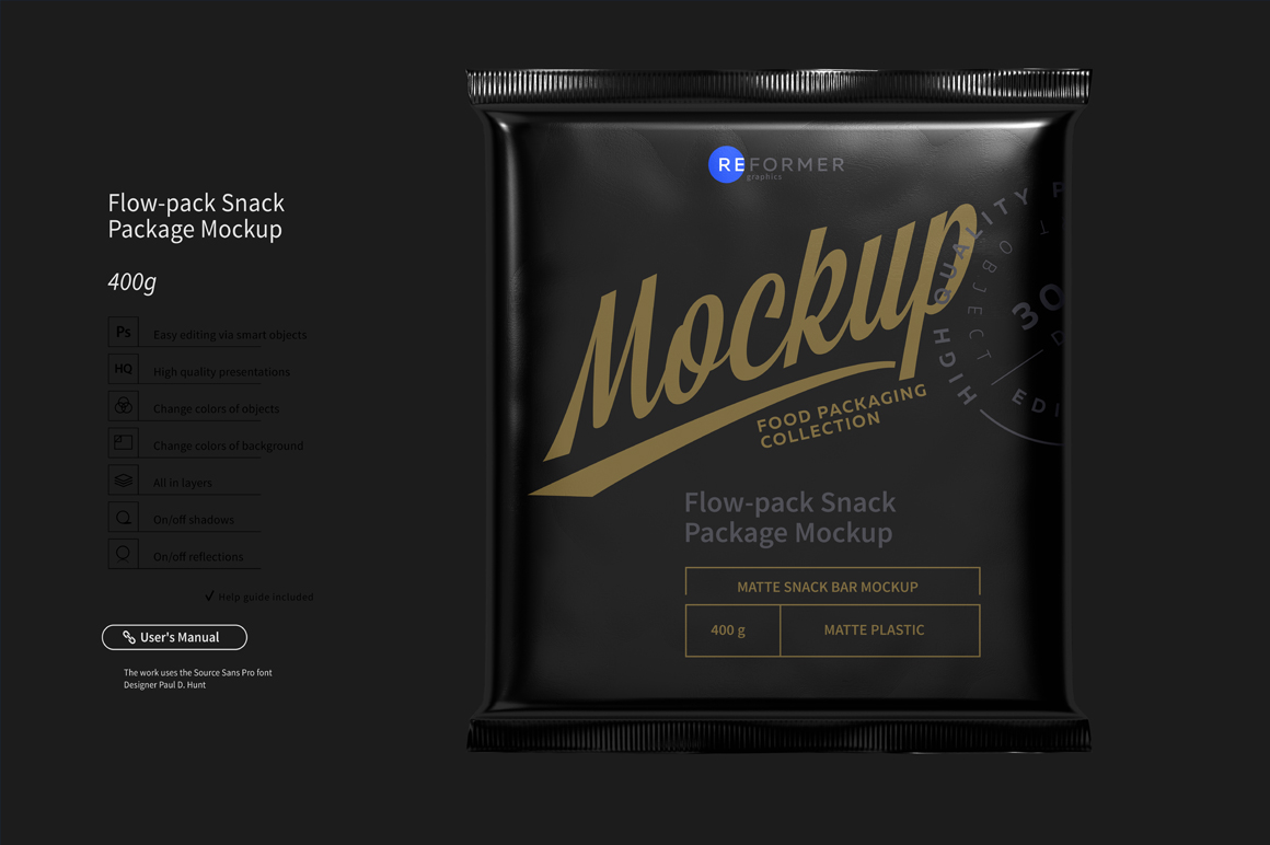 Download Flow-pack Snack Bar Mockup 400g (99537) | Mock Ups | Design Bundles