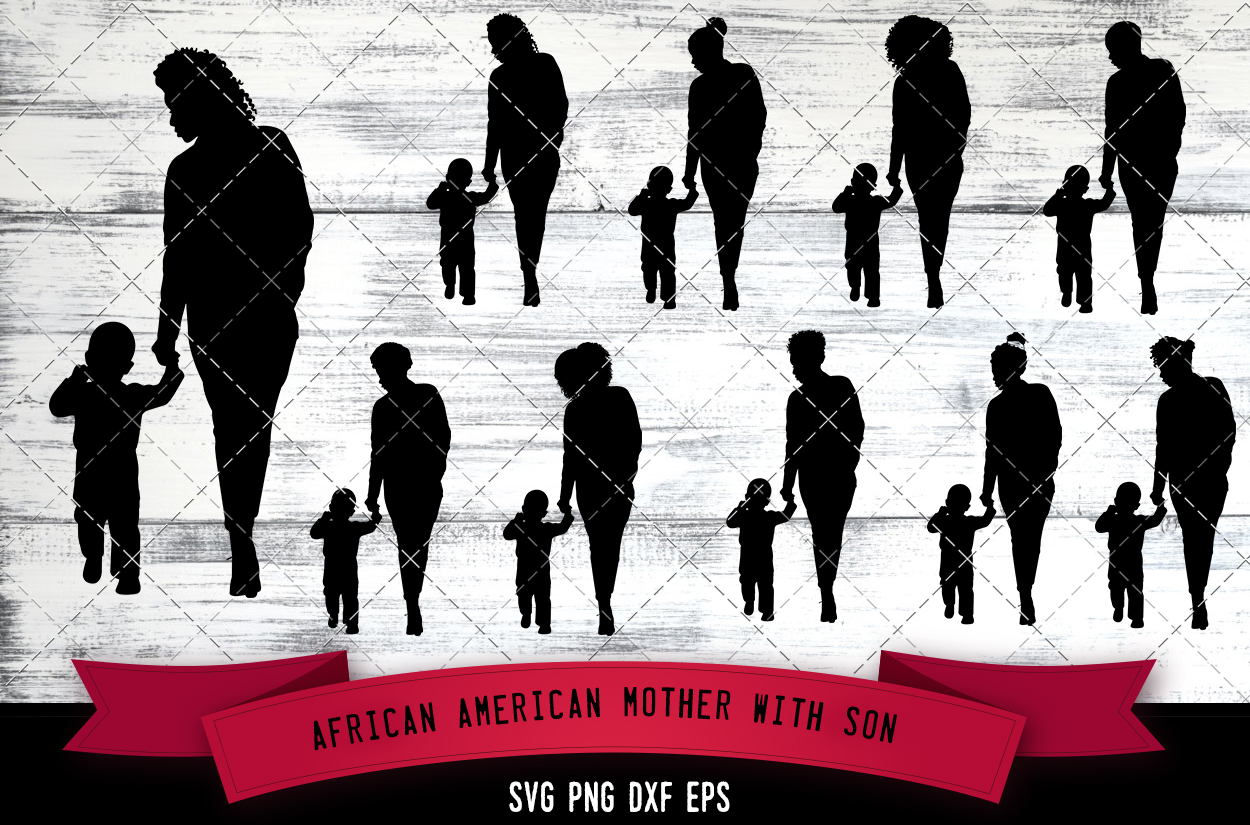 Download African American Mother with Son Silhouette SVG