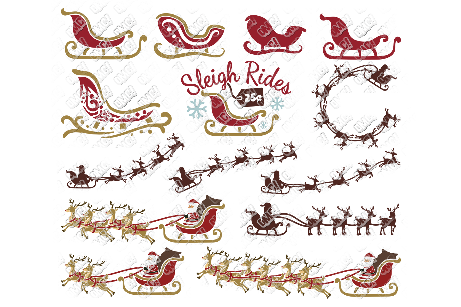 Download Santa Sleigh SVG Bundle Reindeer in SVG, DXF, PNG, EPS, JPG.