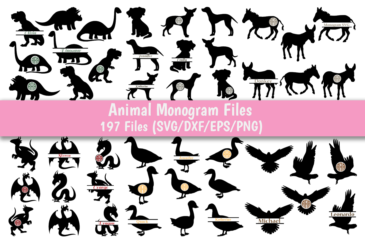 Download Animal Monogram SVG Bundle, 29 Packs in SVG, DXF, PNG, EPS