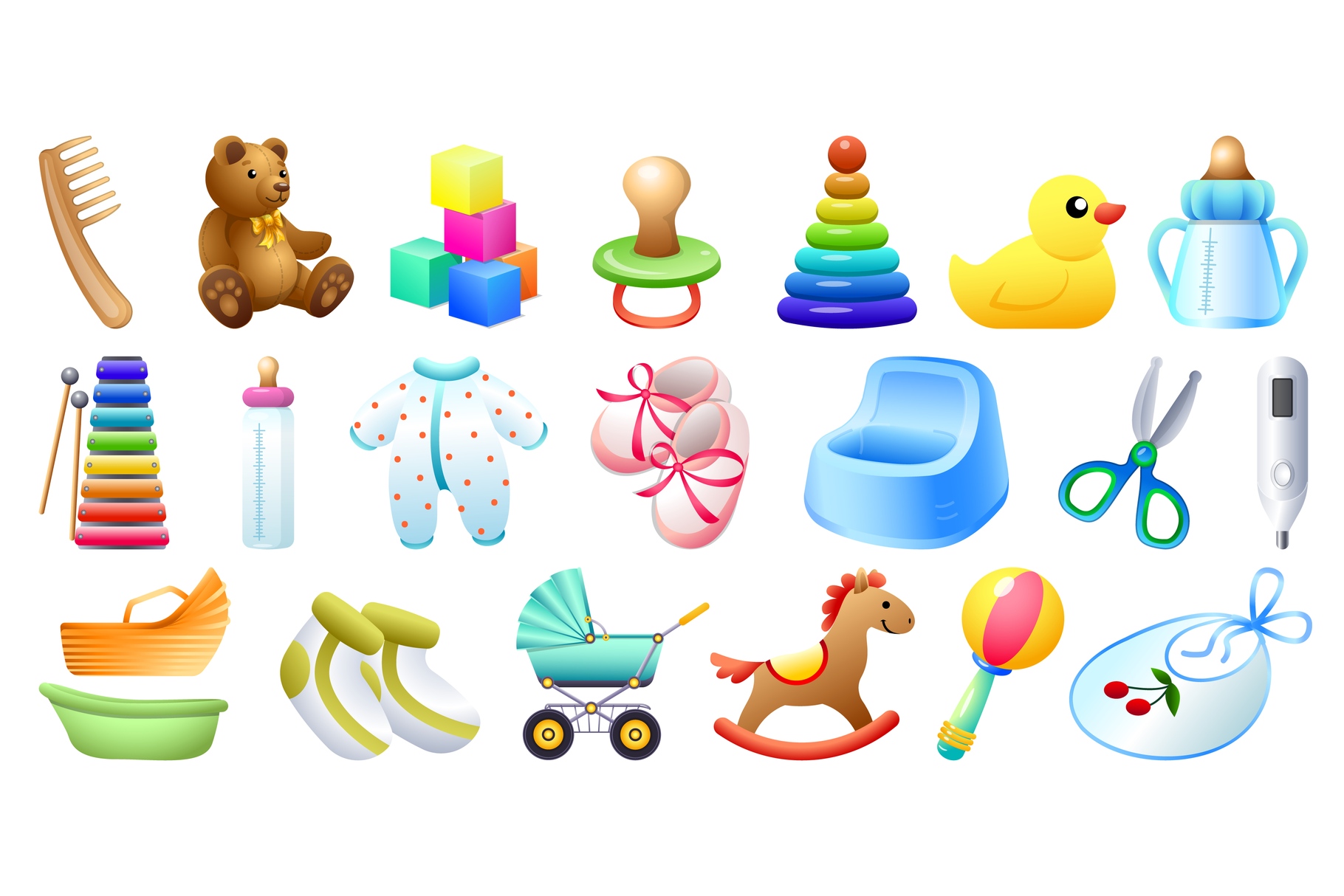Baby items icons set, cartoon style (1357208)