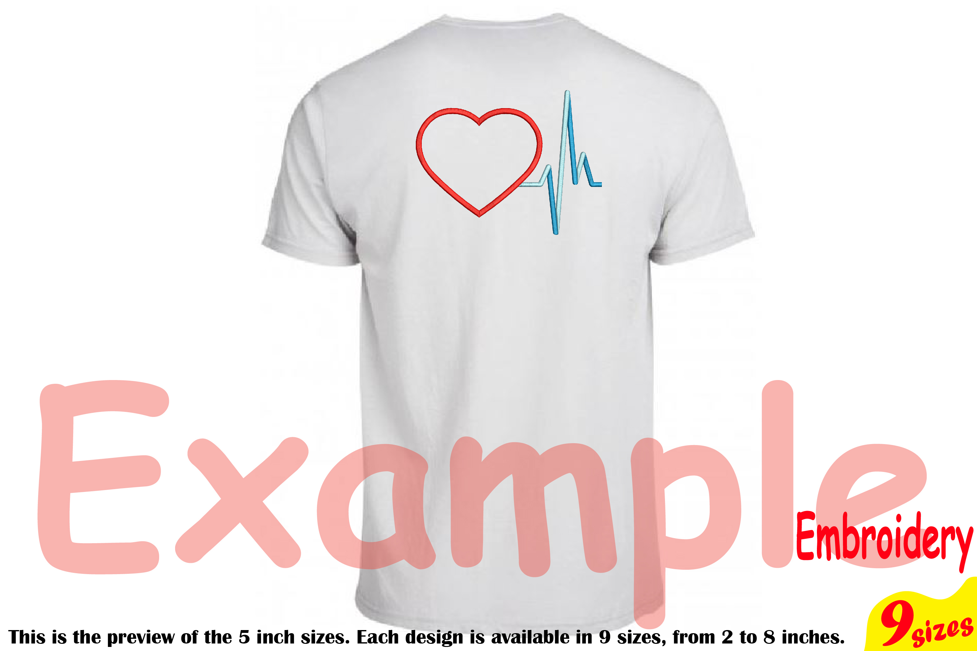 Heart Pulse Line Embroidery Design Machine Instant Download Commercial