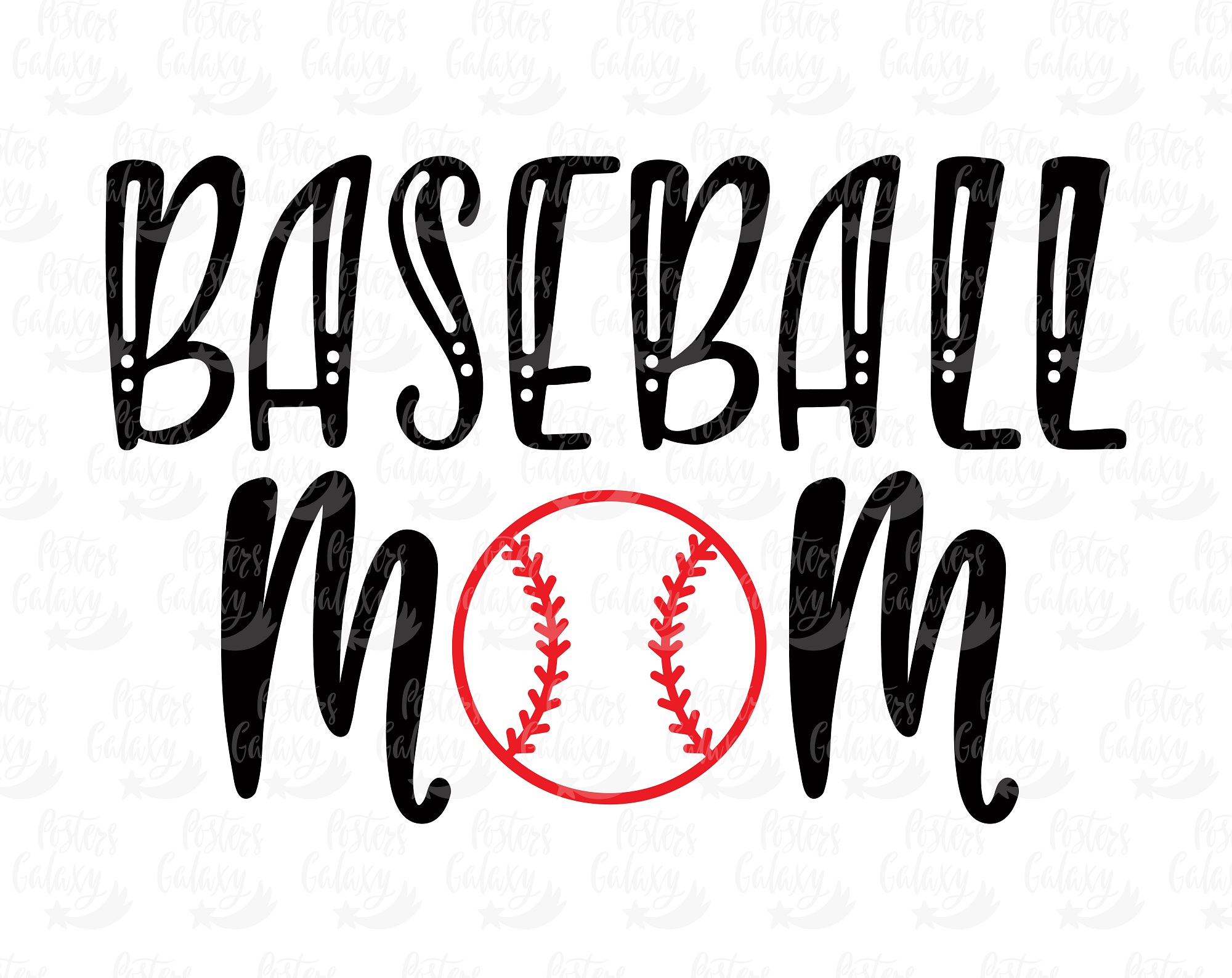 Baseball Mom and ball silhouettes. Hand drawn typography ...