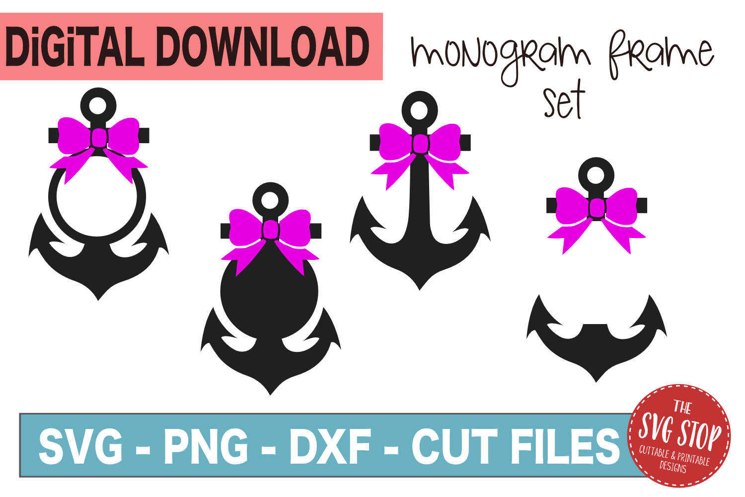 Download Anchor Monogram Frames With Bow -SVG, PNG, DXF