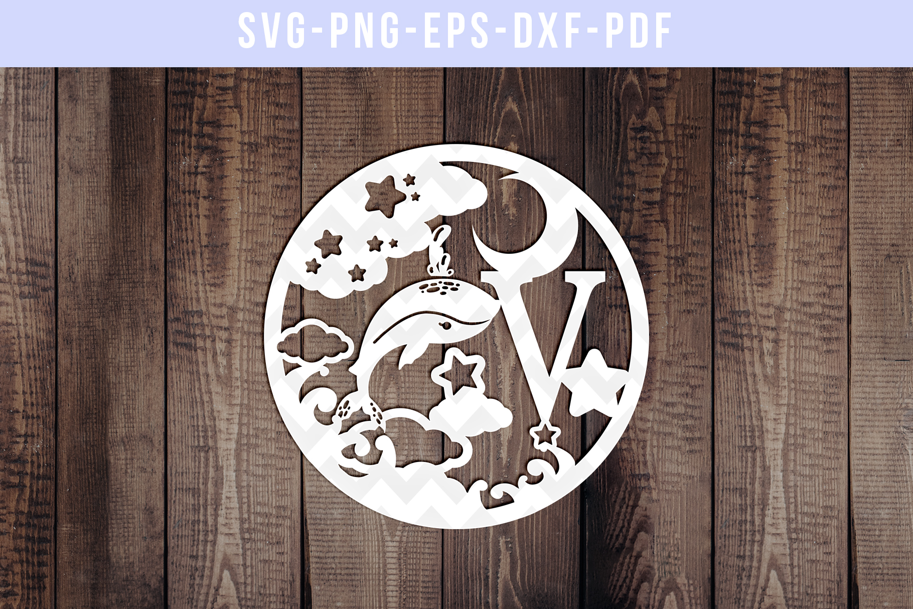 Download Whale Monogram V Papercut Template, Nursery Decor, SVG, PDF (281085) | Paper Cutting | Design ...