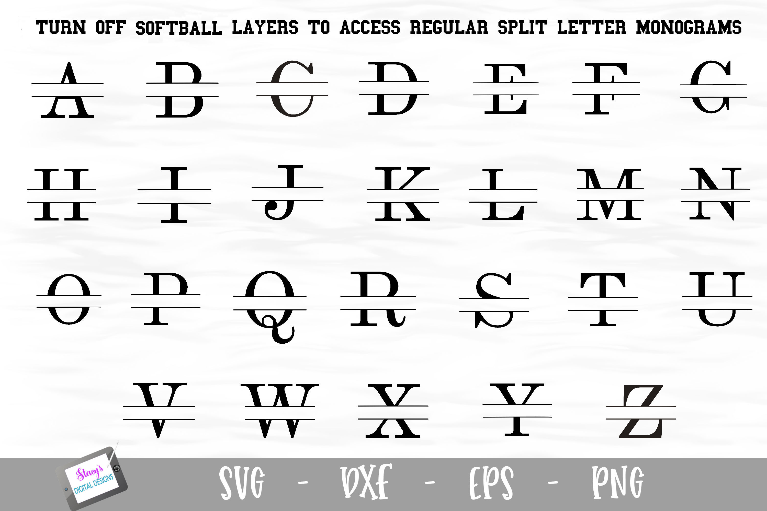 Download Split Letters A-Z - 26 Split Monogram Softball SVG ...