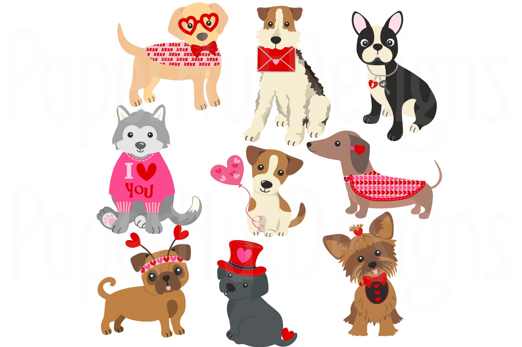 Valentine Dog Clipart (105070) | Characters | Design Bundles