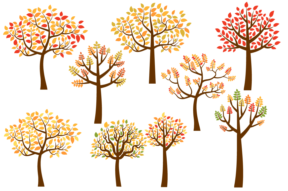 Download Yellow and Red Fall Trees Clip Art Set, Autumn Tree ...