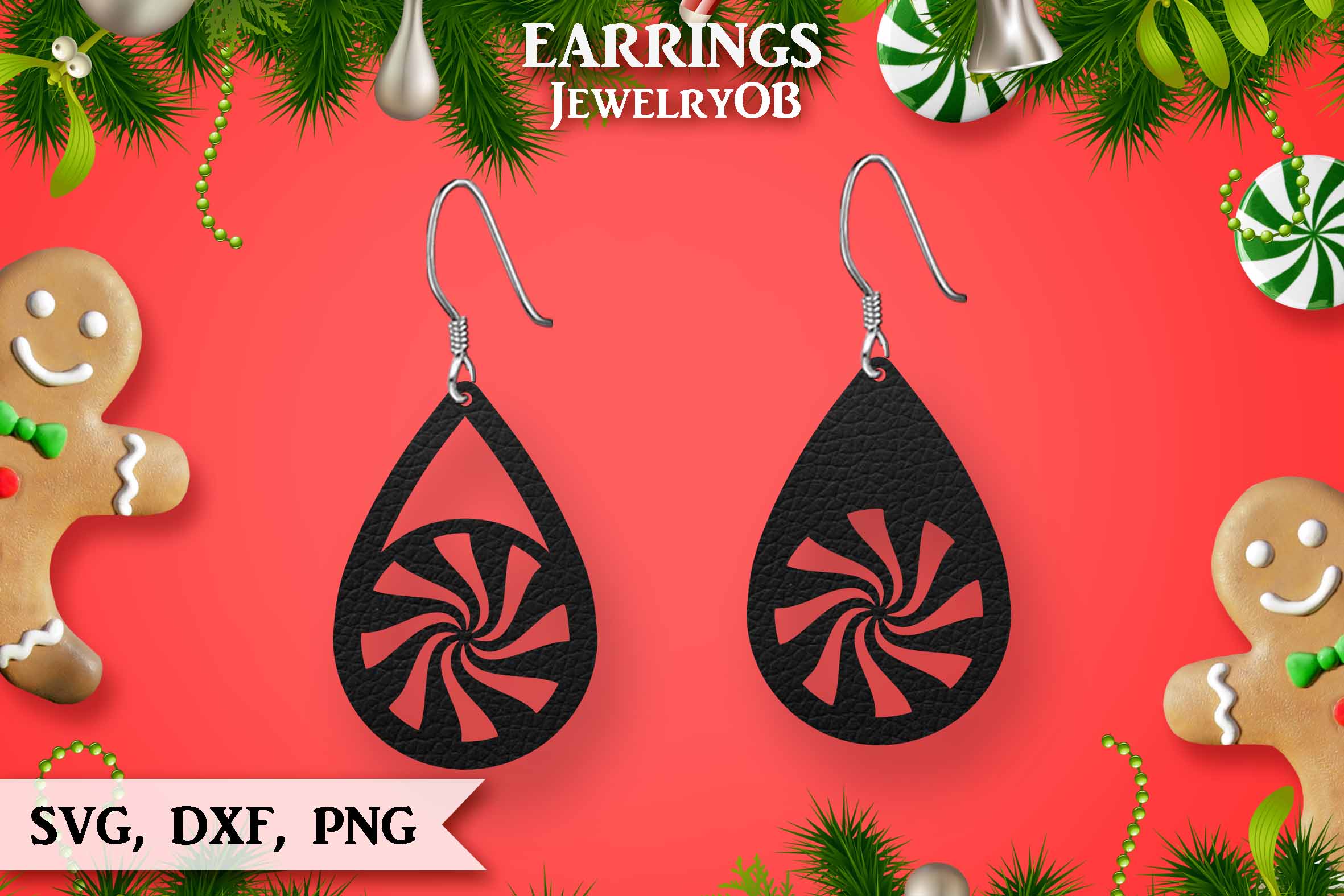 Christmas Earrings, Cut File, SVG DXF PNG, Peppermint