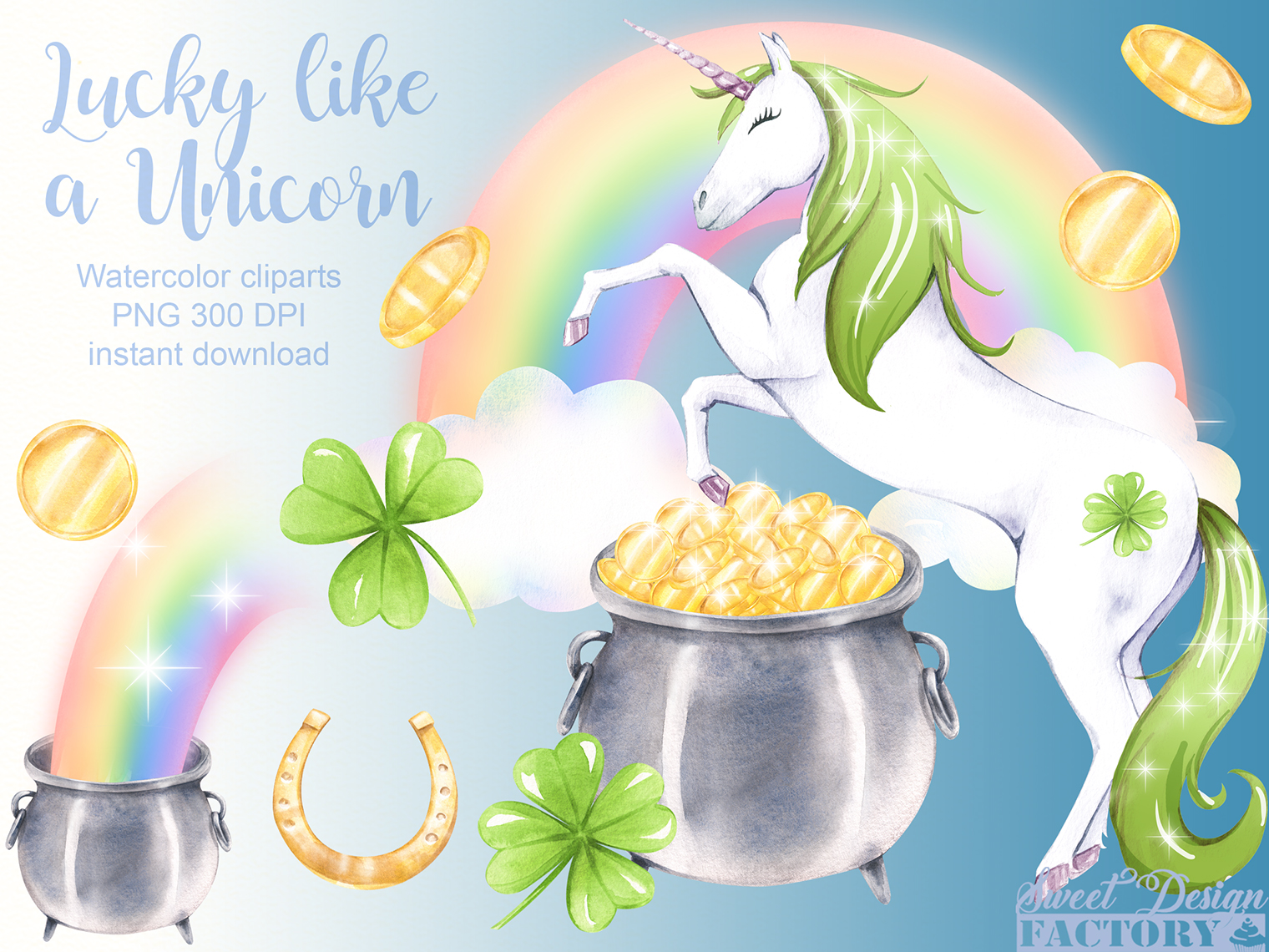 Saint Patrick's day unicorn clipart