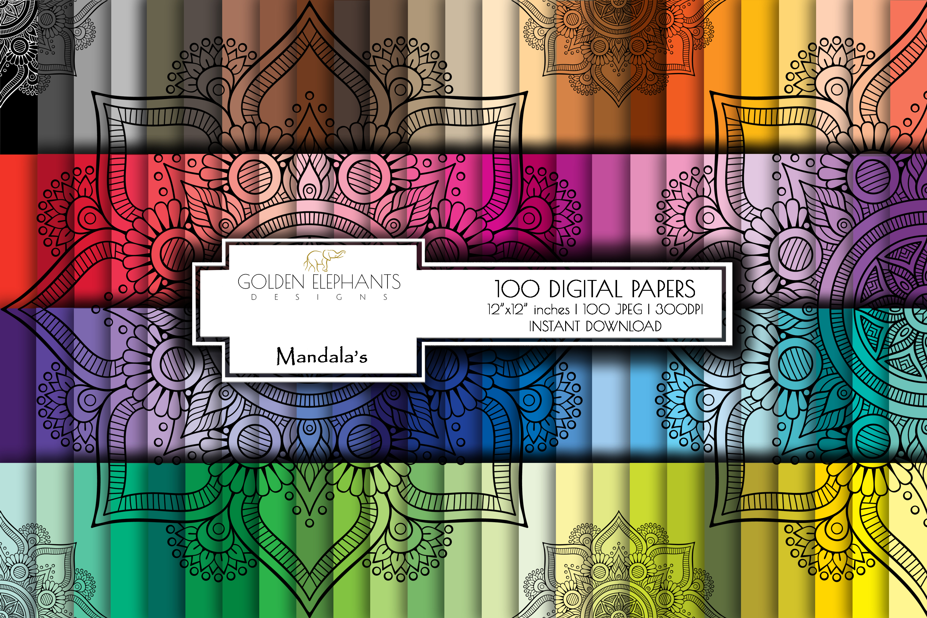 100 Seamless Mandala Digital Paper