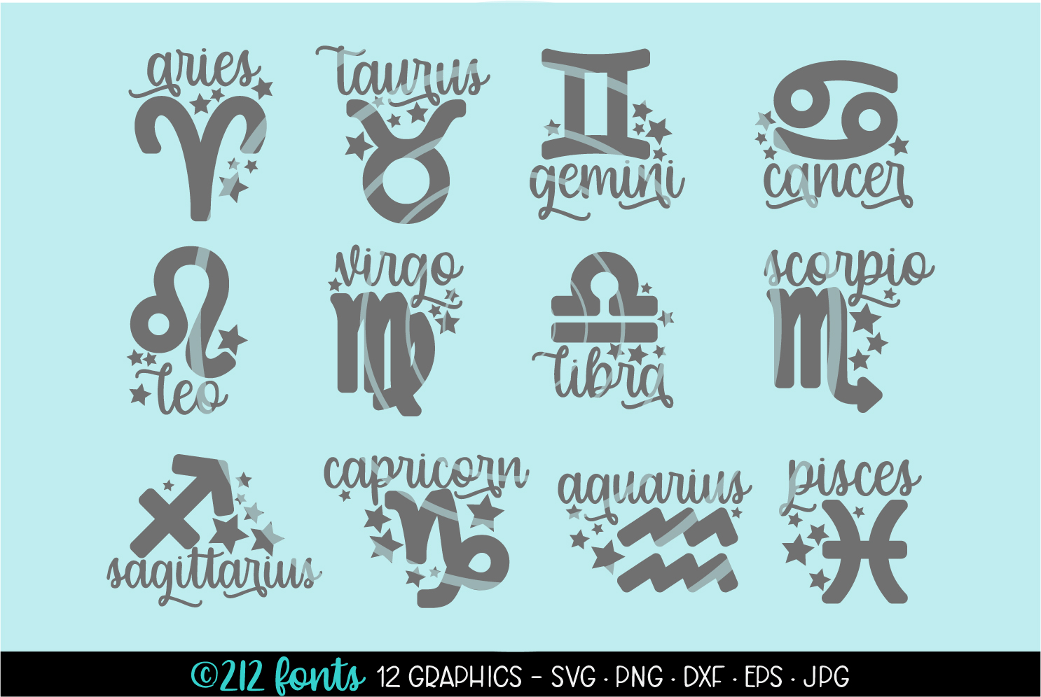 12 - Zodiac Star Signs Graphic Cut File DXF PNG JPG SVG EPS (316715 ...