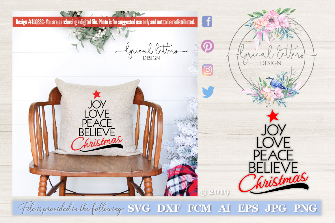 Joy Love Peace Believe Christmas Tree Svg Cut File Ll083c 118445 Cut Files Design Bundles