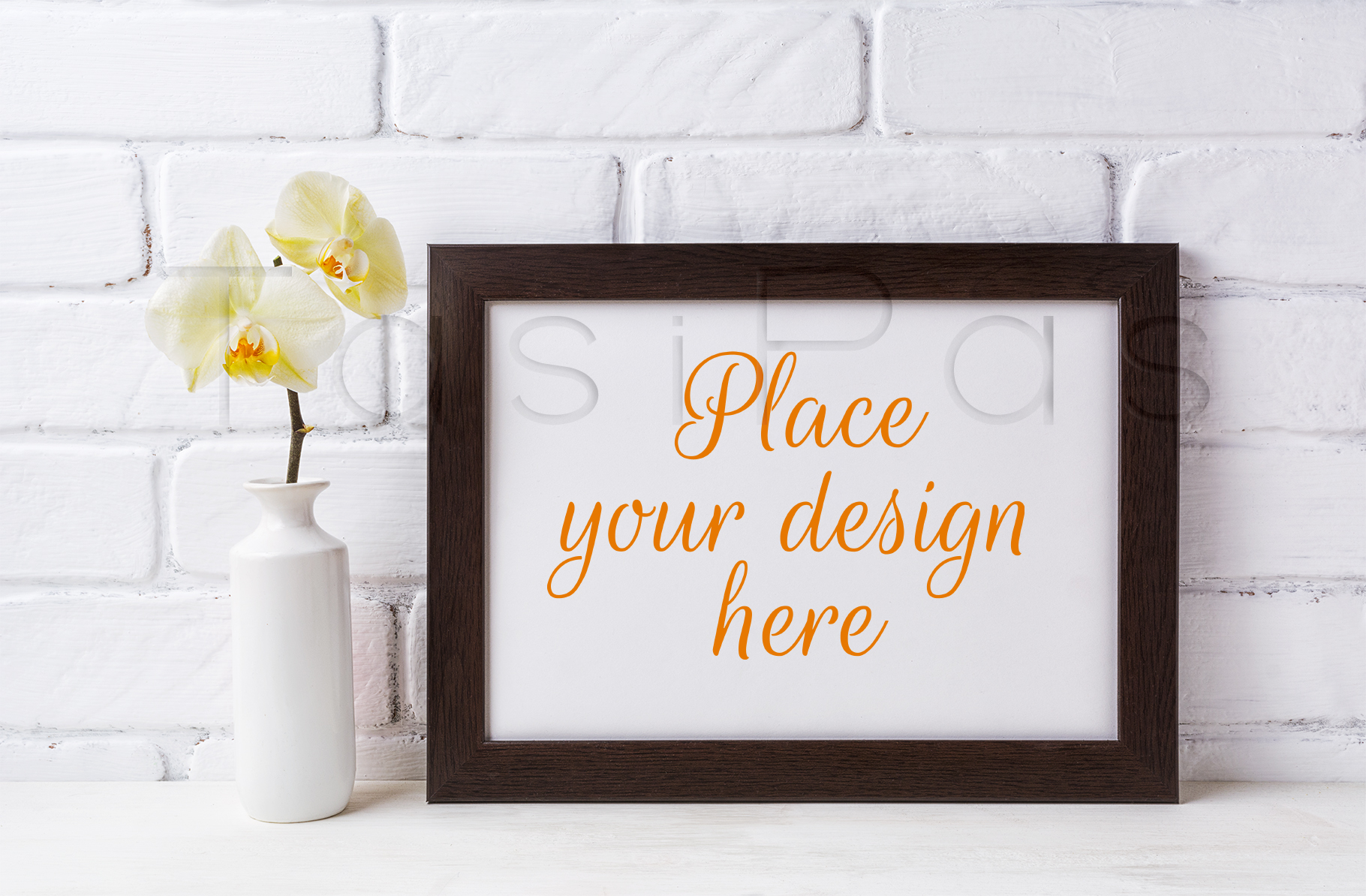 Download Black brown landscape frame mockup with soft yellow orchid in vase (68992) | Mock Ups | Design ...