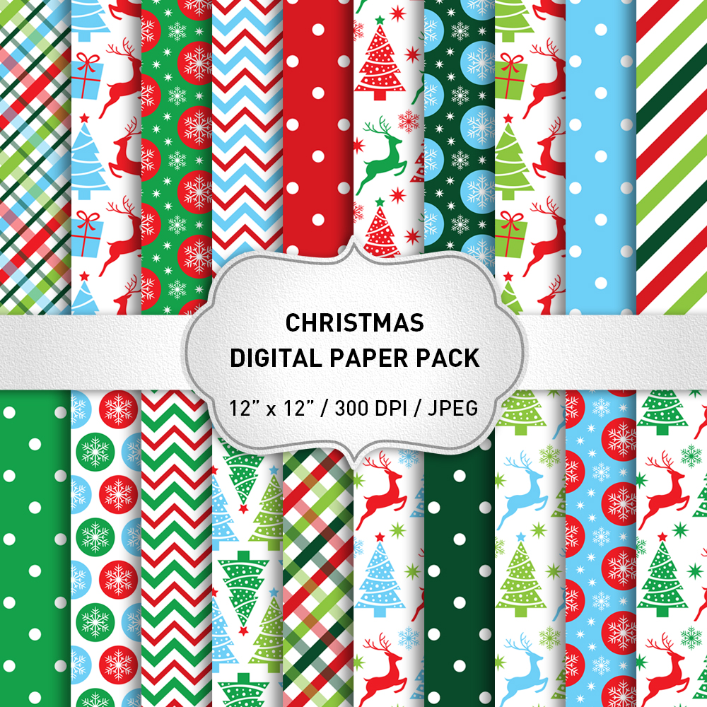 Red and Green Christmas Digital Paper Pack / Backgrounds / Scrapbooking / Patterns / Printables ...