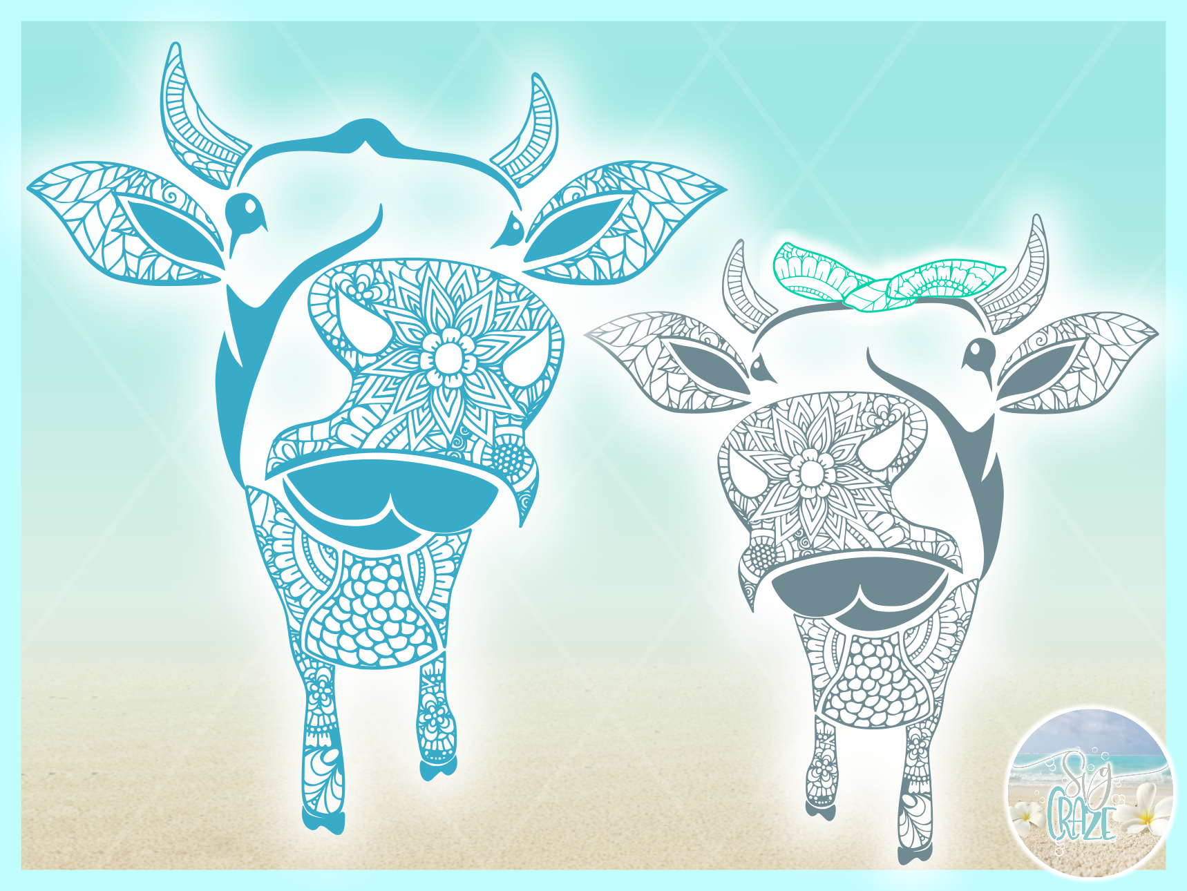 Download Cow Mandala with Bow Zentangle Svg Dxf Eps Png Pdf (220123 ...