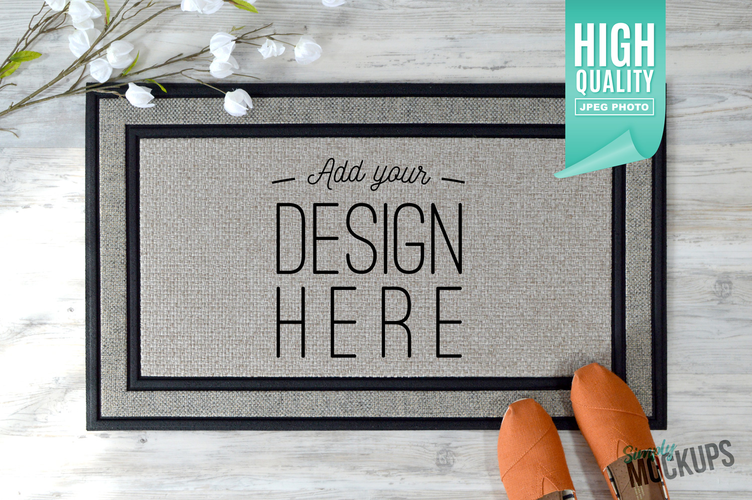 Download Sublimation Doormat Mockup With Flowers & Shoes (158478 ...
