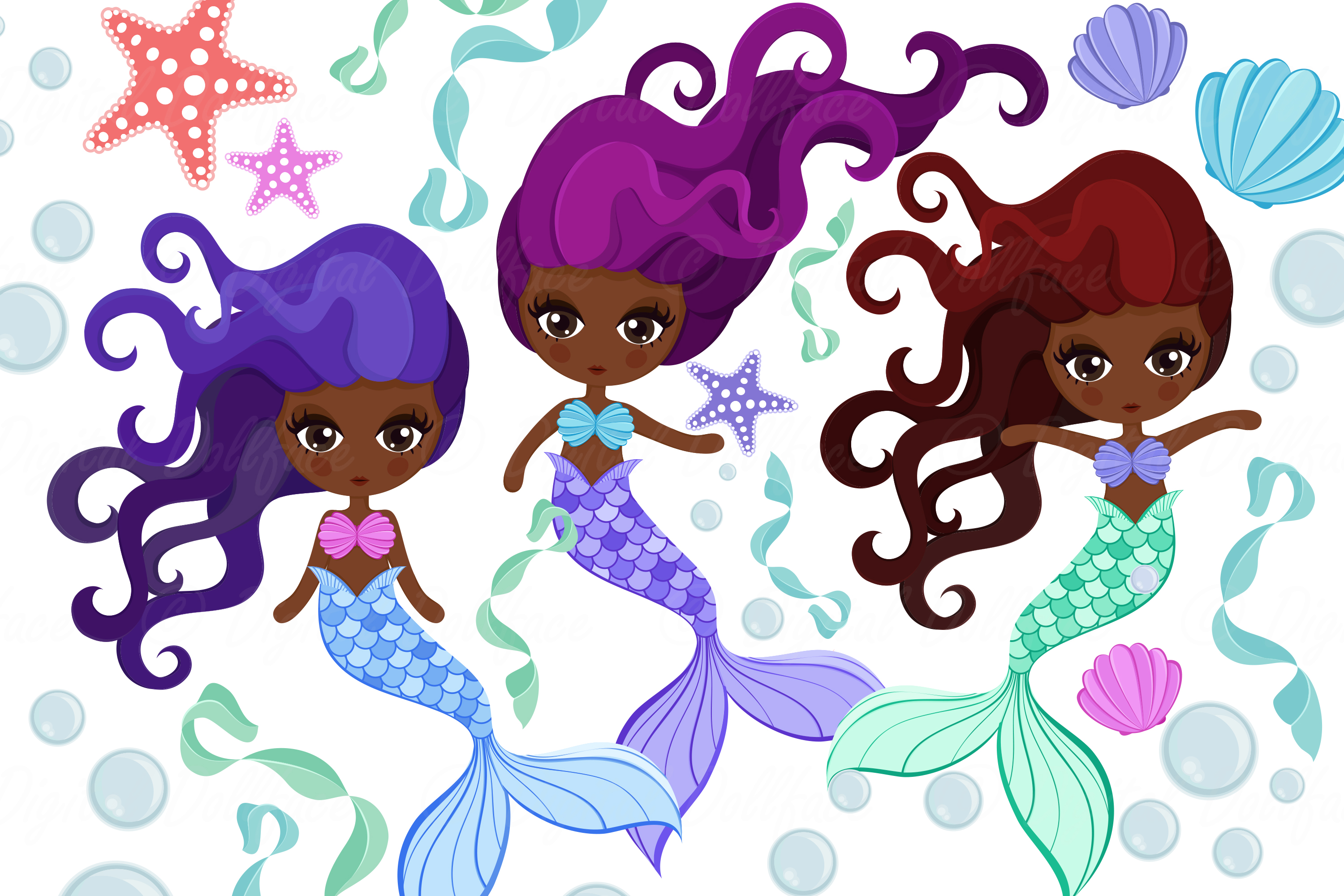 Download Black Mermaid Clipart, Melanin Girl Designs