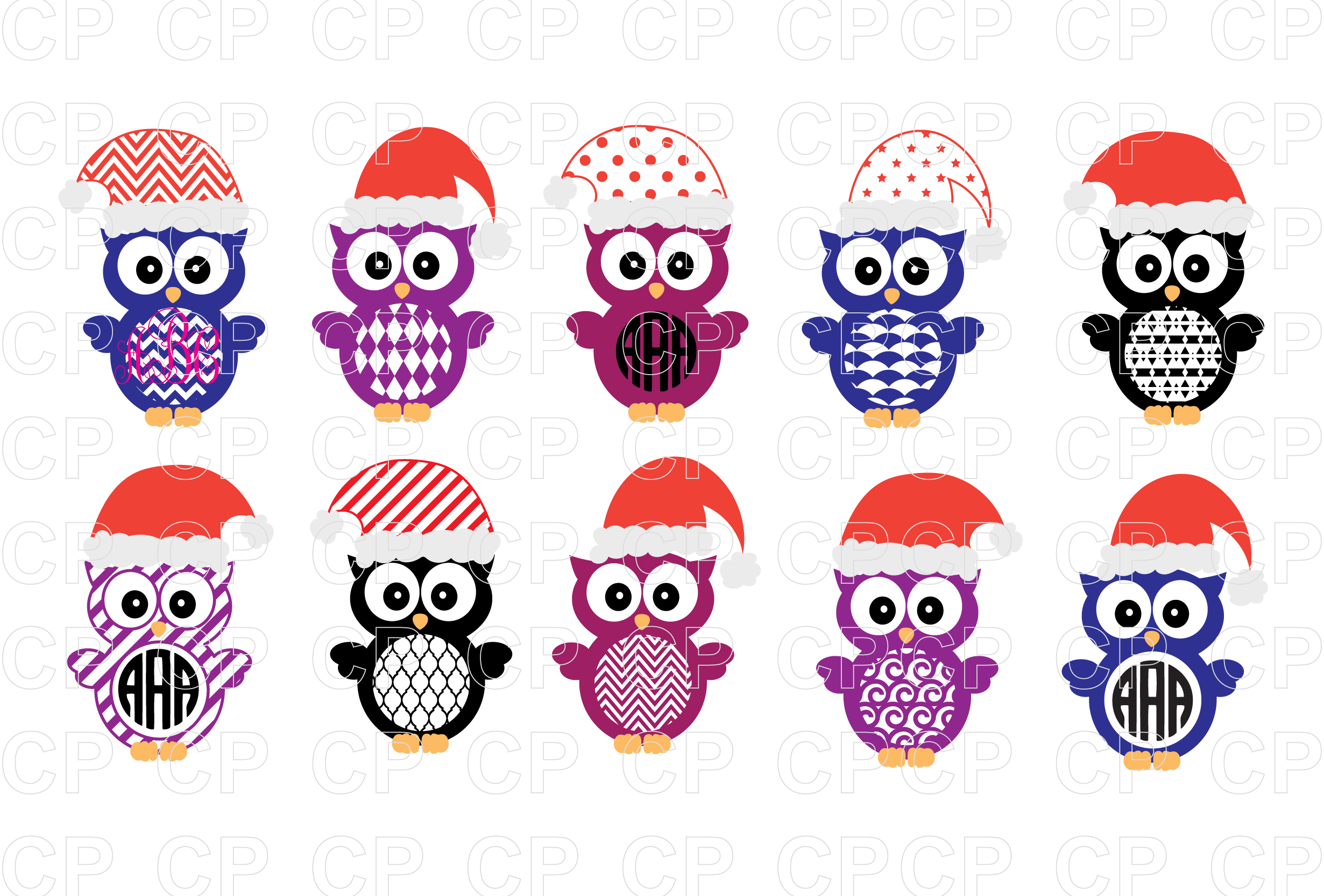 Christmas Owl Bundle SVG Cut Files, Christmas Owl Clipart (99023) | Cut