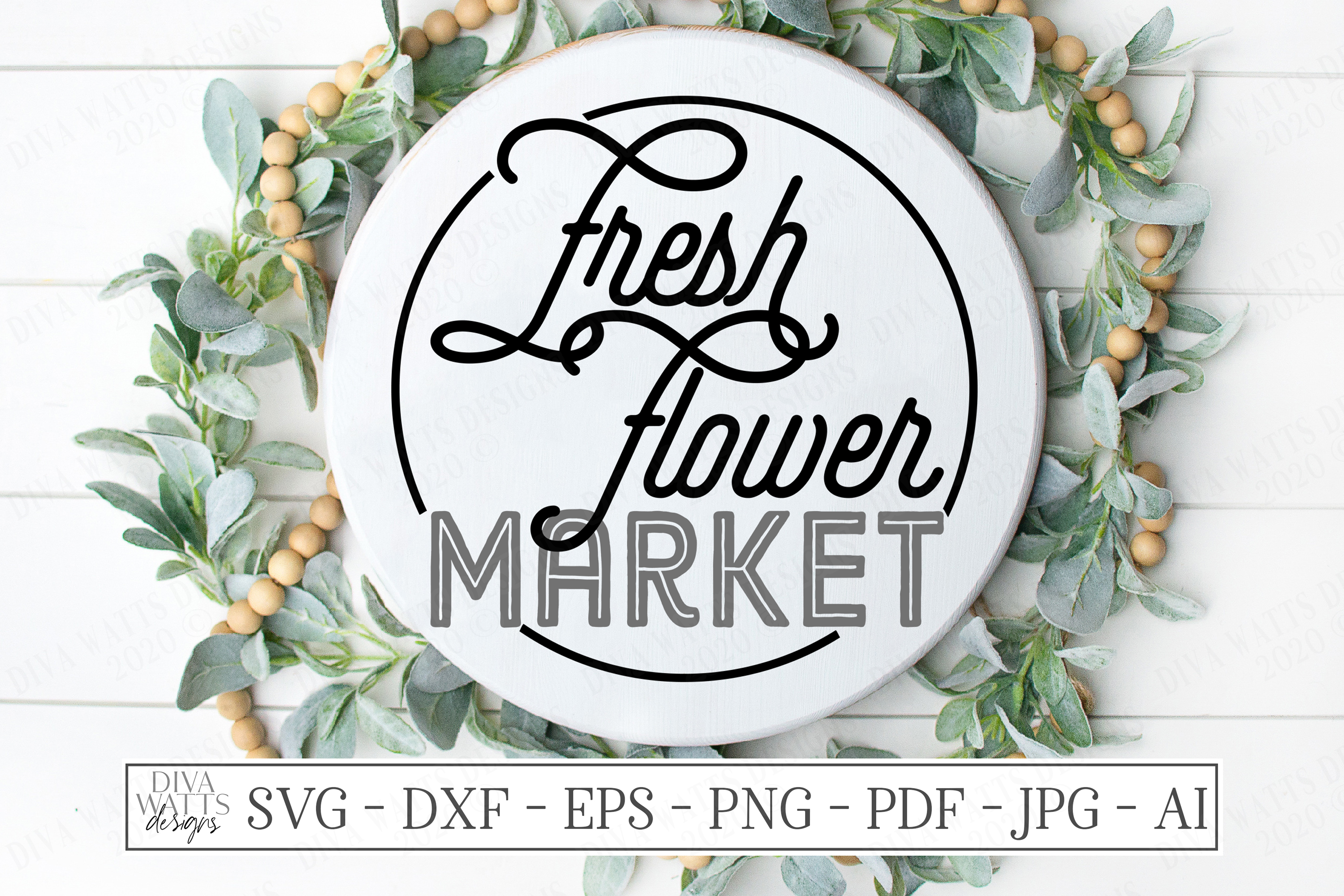 Fresh Flower Market - Monoline Retro Vintage Sign SVG DXF
