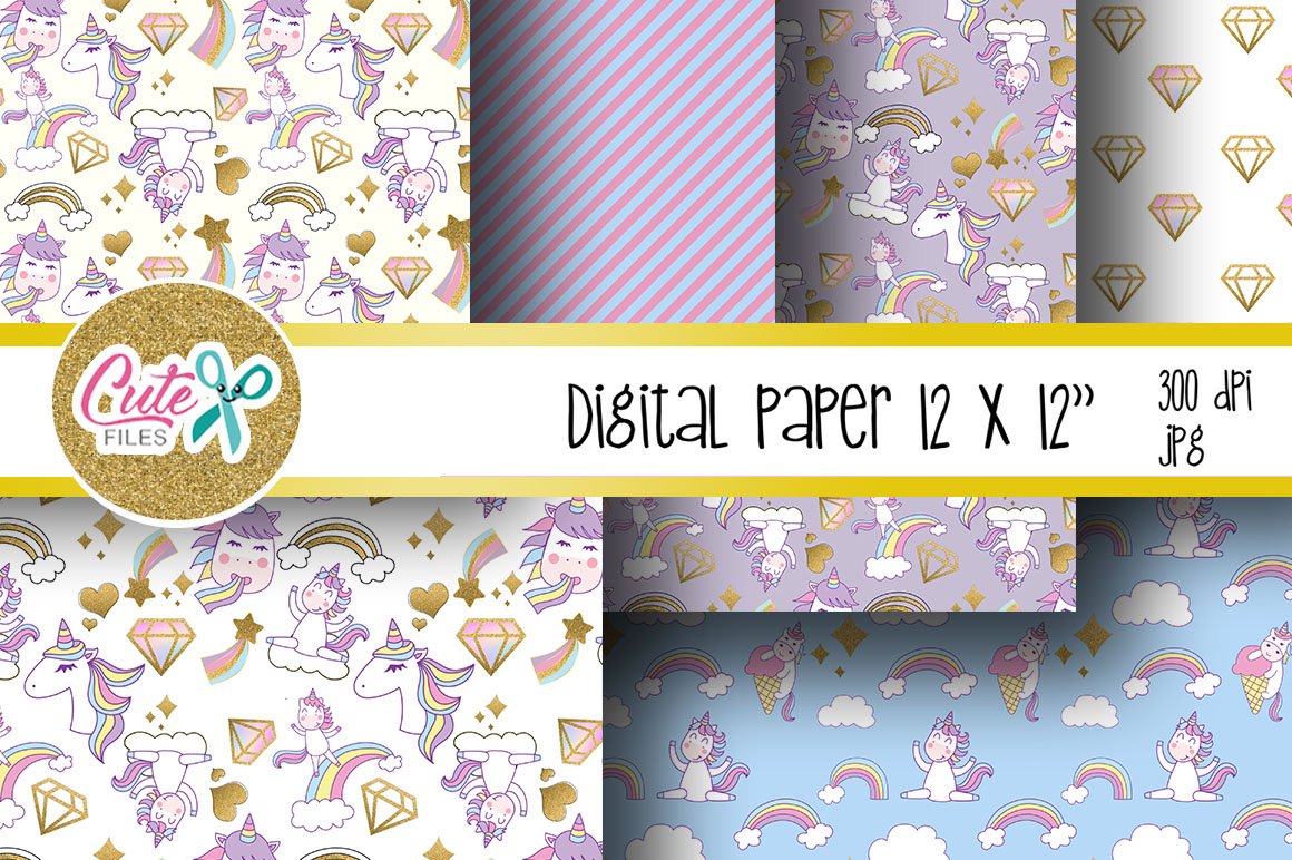 cute unicorn digital paper with glitter 368763 backgrounds design