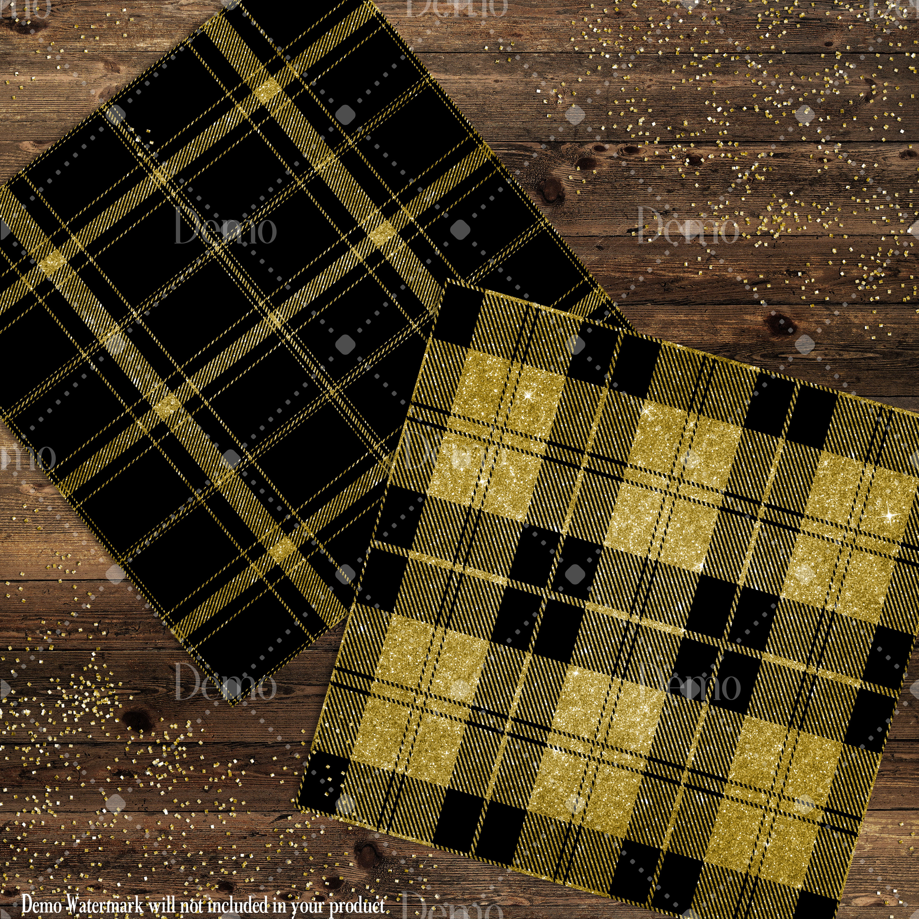 16 Black Gold Glitter Tartan Plaid Gingham Digital Papers