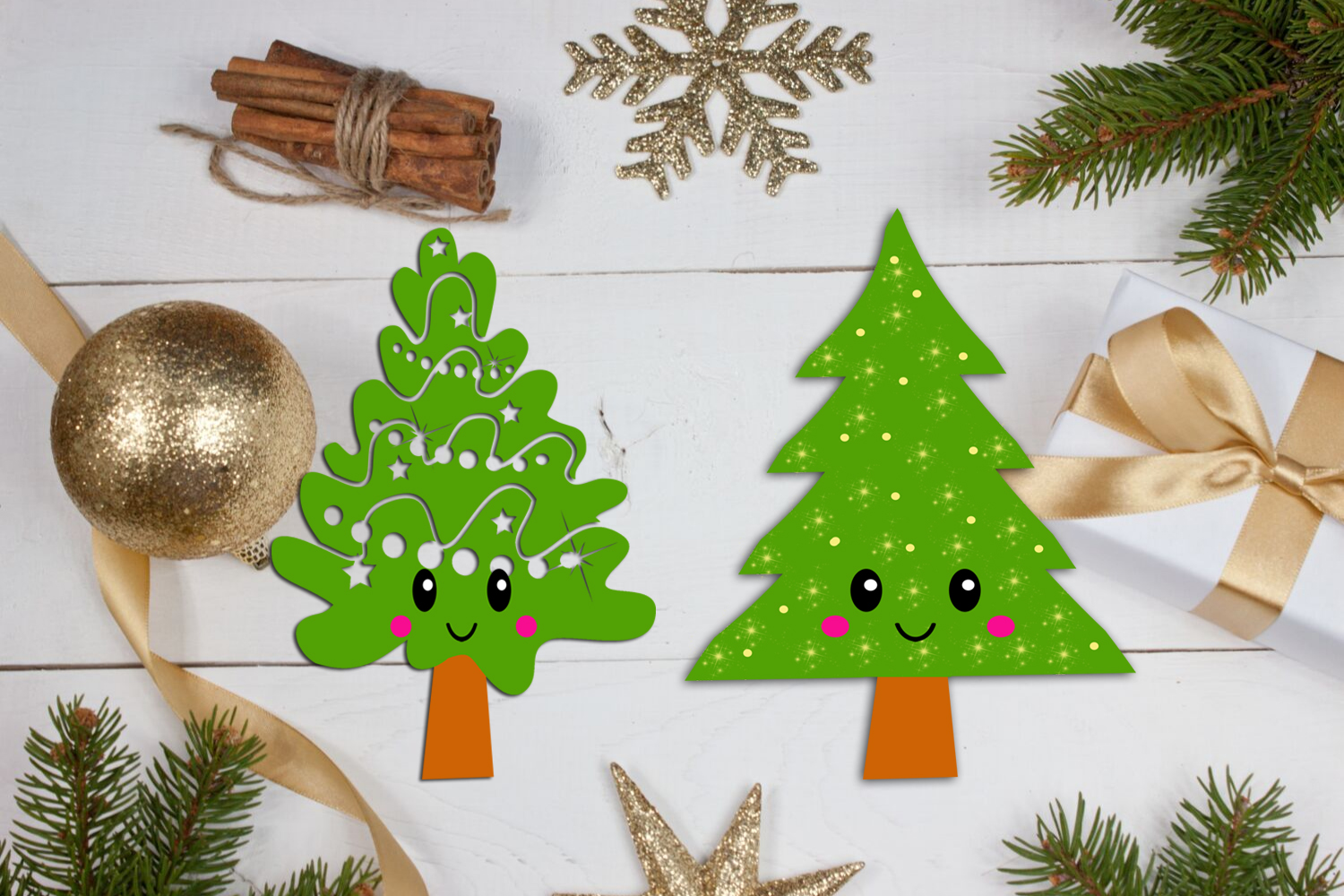 Cute Kawaii Christmas Trees Clipart- Xmas Trees Clipart