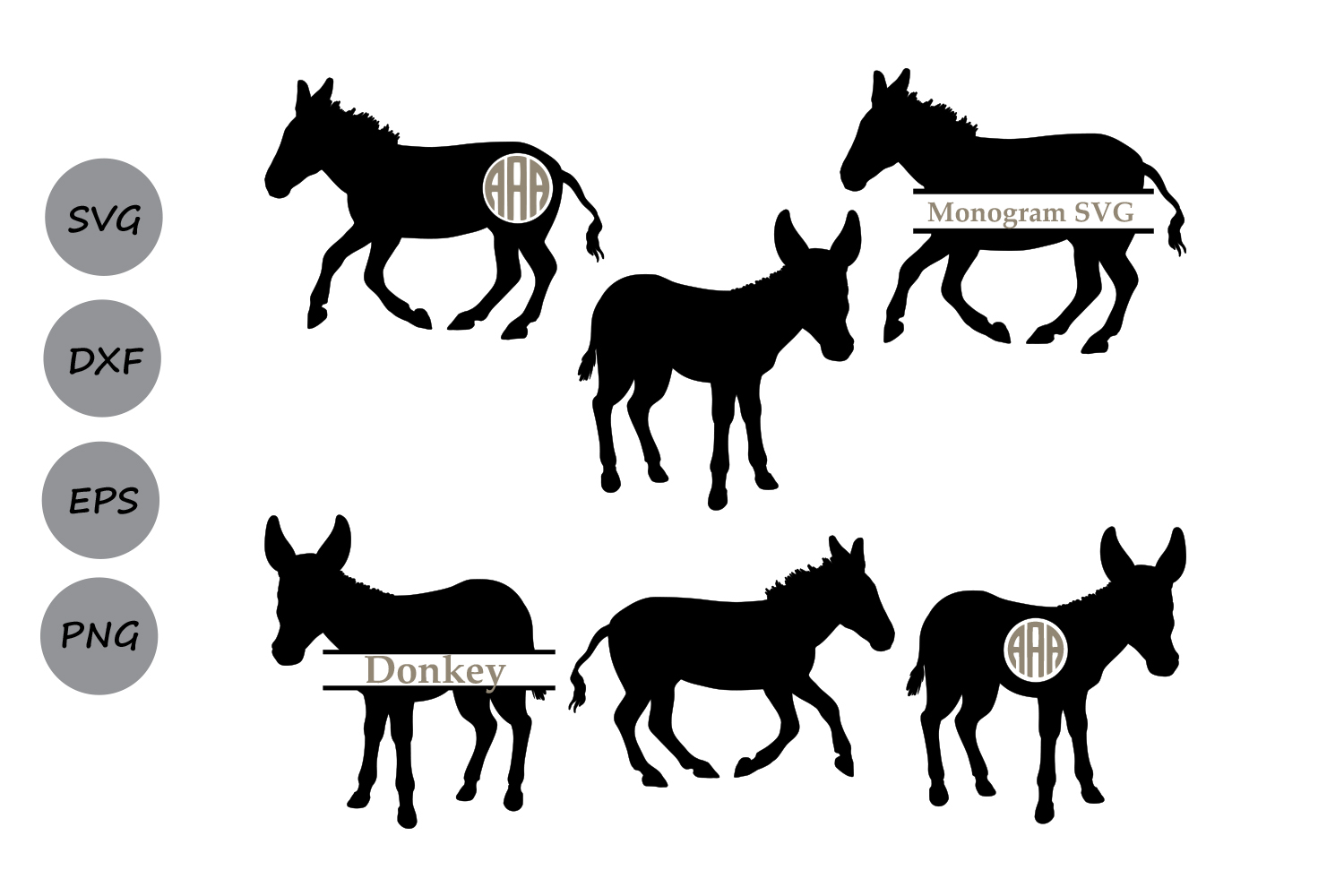 Donkey Svg, Donkey monogram svg, animal svg, farm animal ...