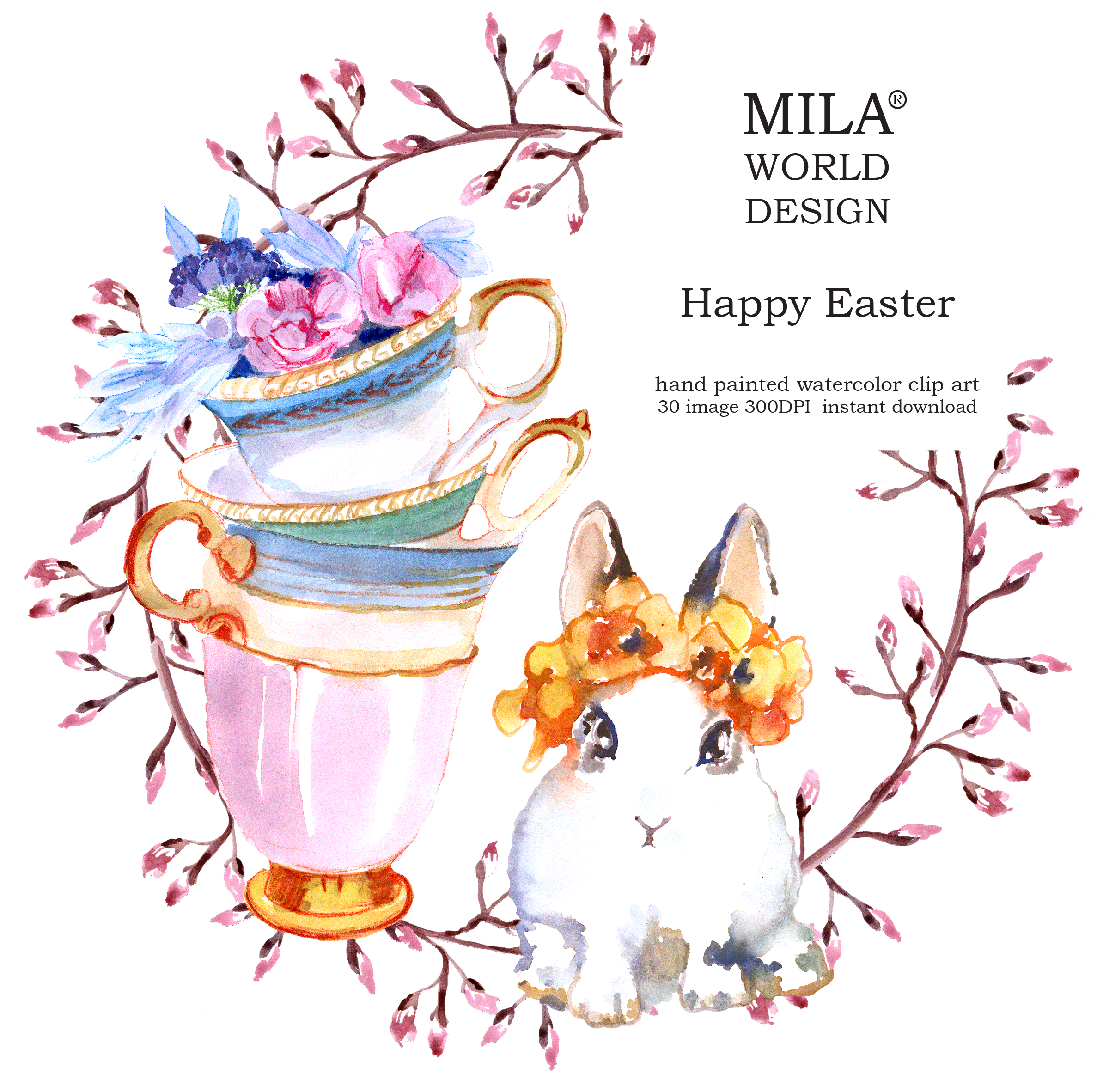 Download Watercolor Easter Bunny clipart (68668) | Illustrations ...