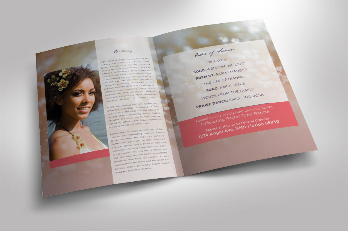 Modern Funeral Program Photoshop, Publisher, Word Template