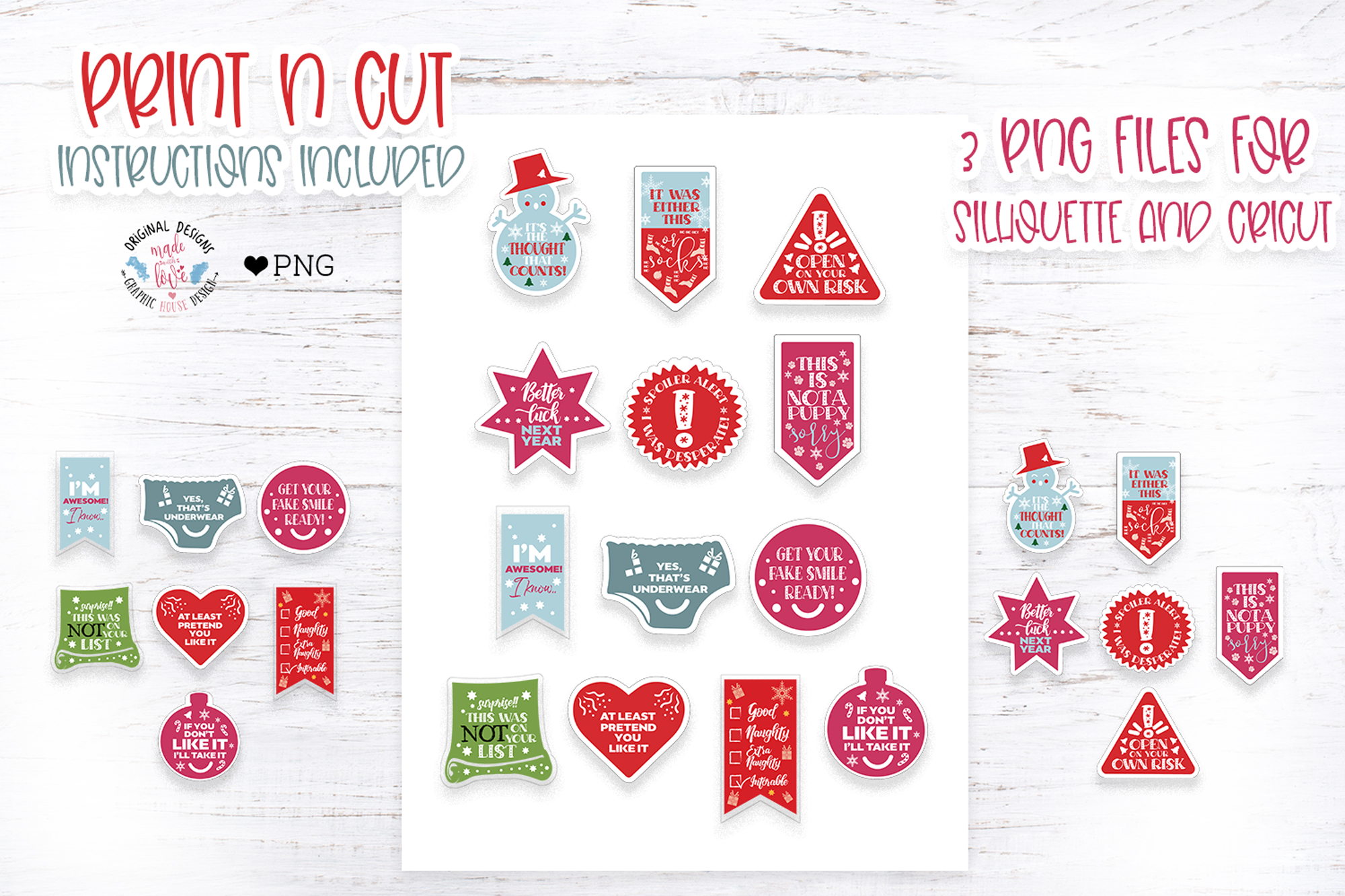 Download Funny Christmas Print N Cut Stickers 387052 Printables Design Bundles