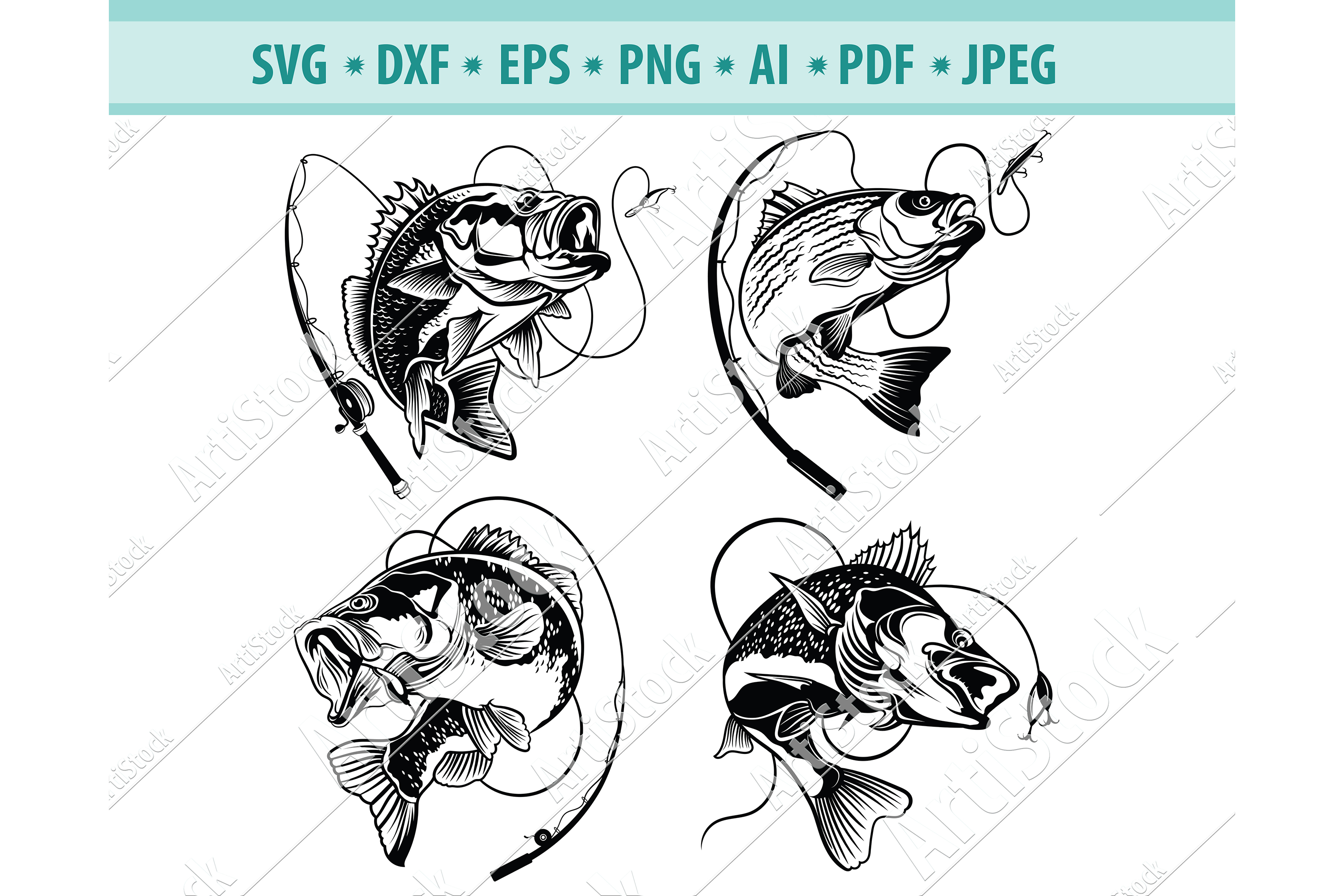 Bass Fishing Svg, Fishing Svg, Fishing Hooks Png, Dxf, Eps ...