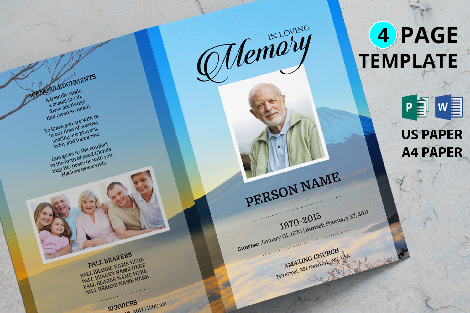 Mountain Funeral Program Template Ms Word And Publisher