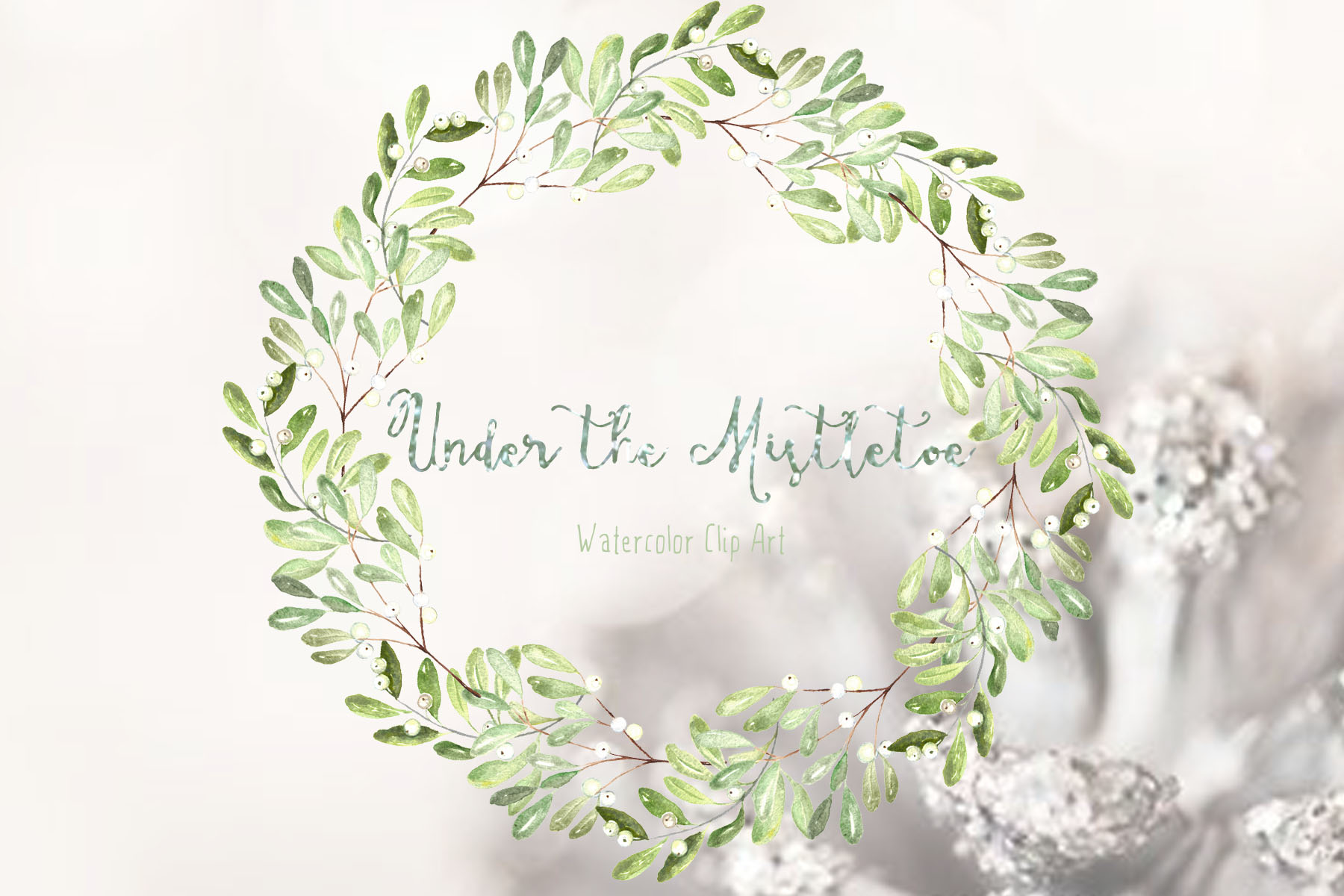 Mistletoe. Watercolor clipart. (35381) Illustrations