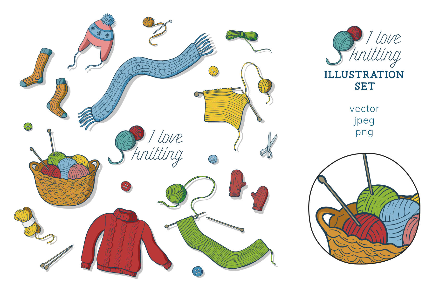 I love knitting illustration set (312869) Illustrations Design Bundles