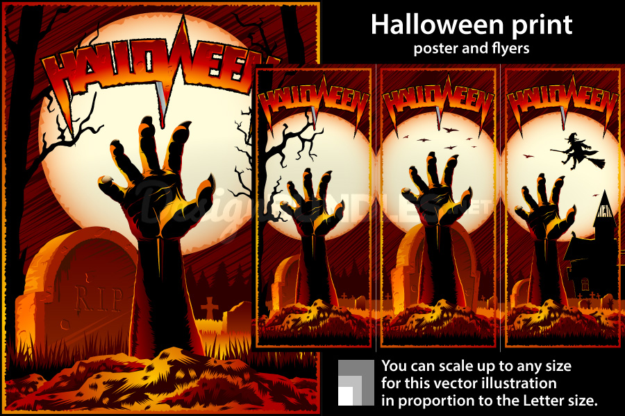 Vector Zombie Hand Cemetery Halloween Background Print Stamp