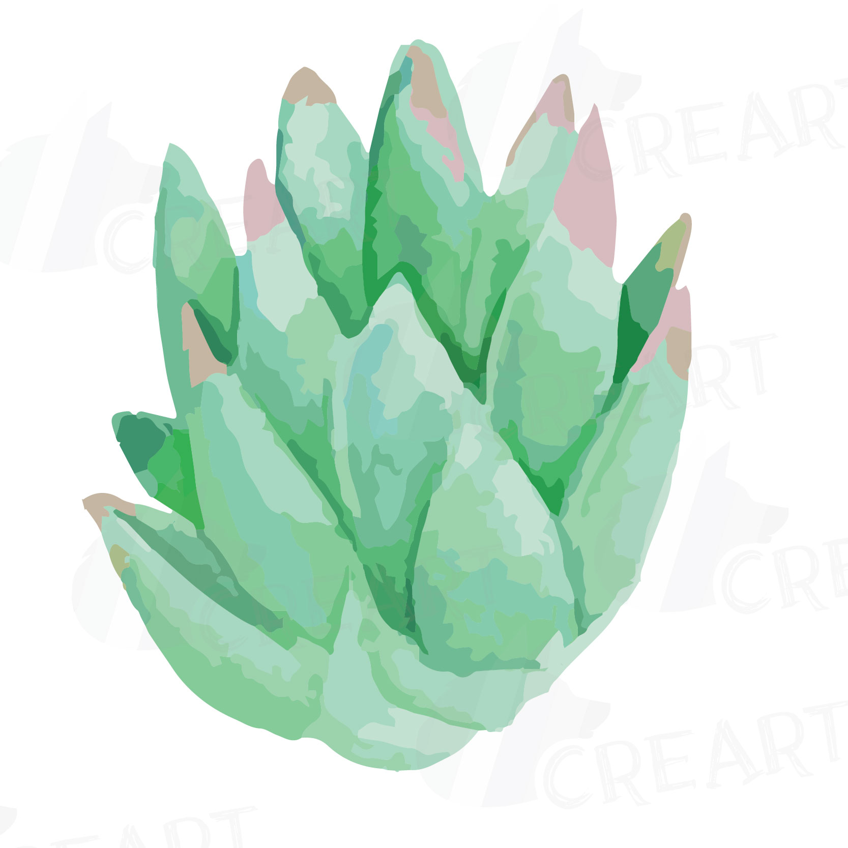 Watercolor Succulent Clip Art Pack Green Succulents Collection