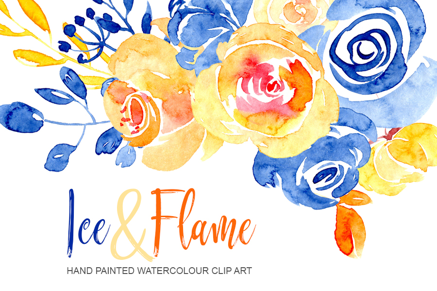 Blue And Orange Watercolor Flowers 28968 Ilrations Blue And Orange Watercolor Flowers