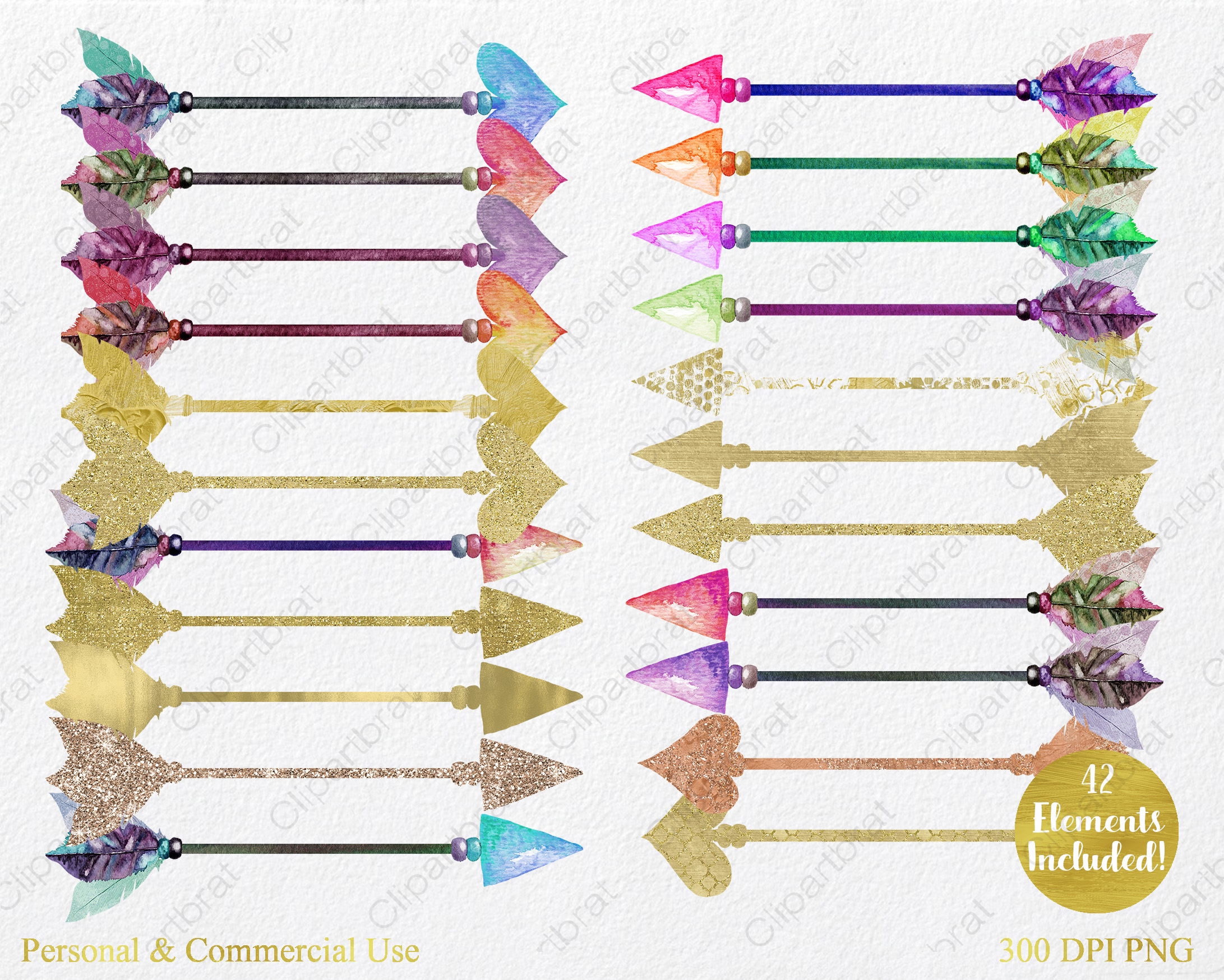 Gold Metallic Arrows Clipart Watercolor Arrow Graphics With Gold