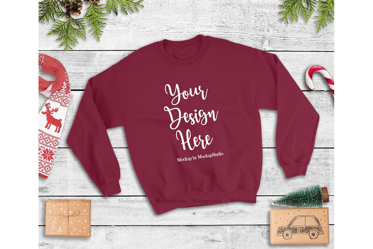 Maroon Christmas Winter Holiday Unisex Sweatshirt Mock Up (169292 ...