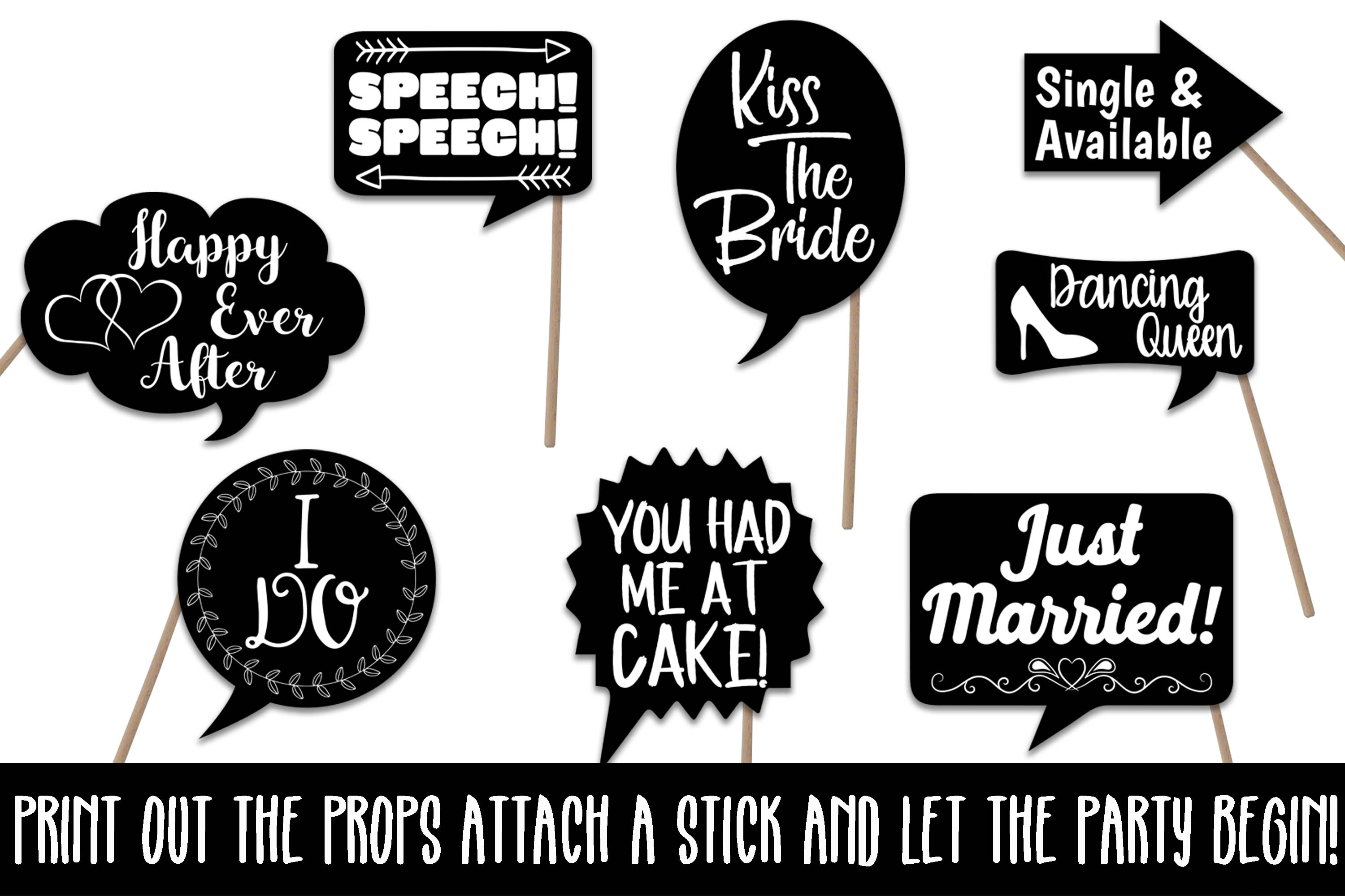 Download Wedding Photo Booth Props - SVG Cut Files and Clipart - PNG