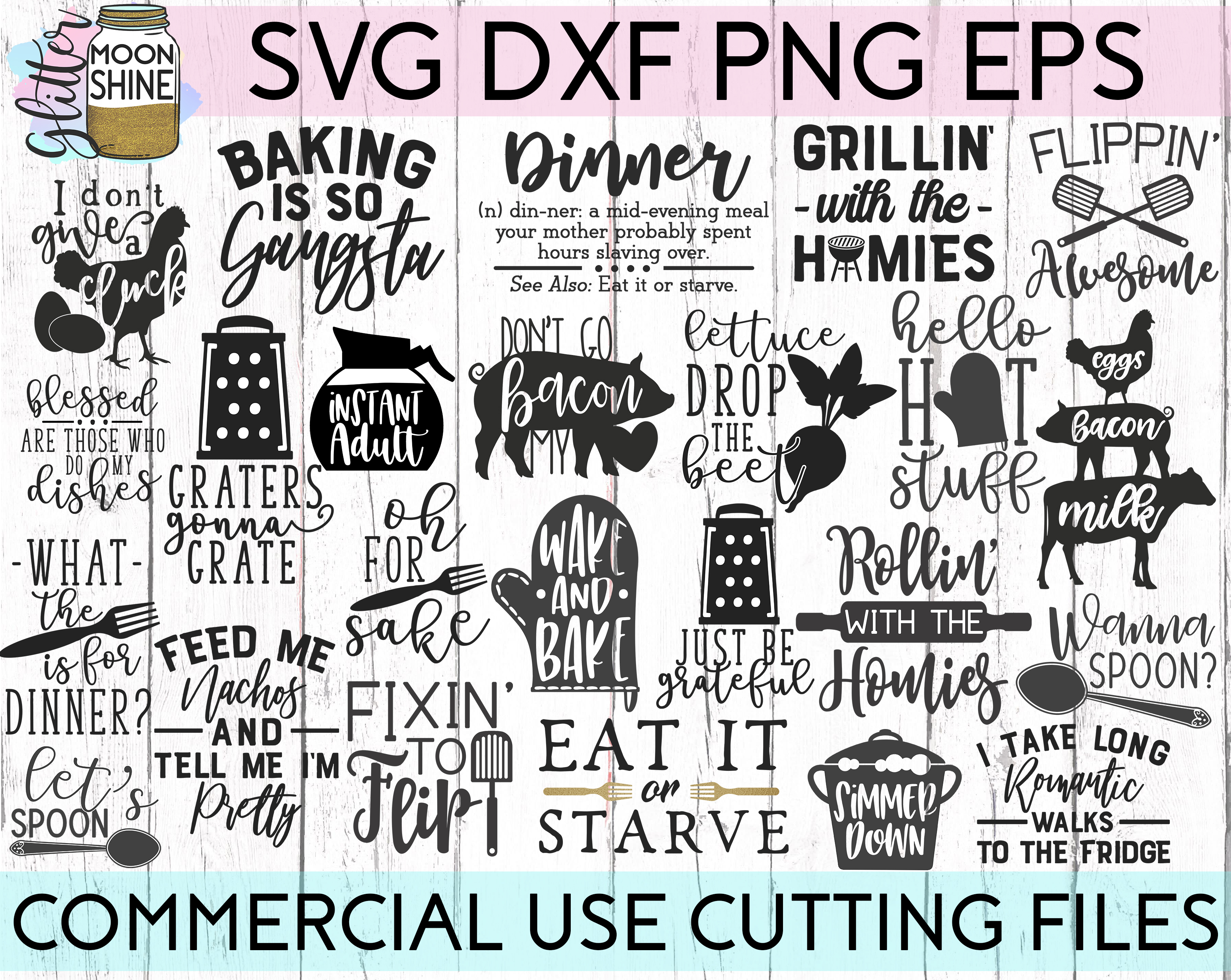 Download Kitchen Quote Bundle of 24 SVG DXF PNG EPS Cutting Files