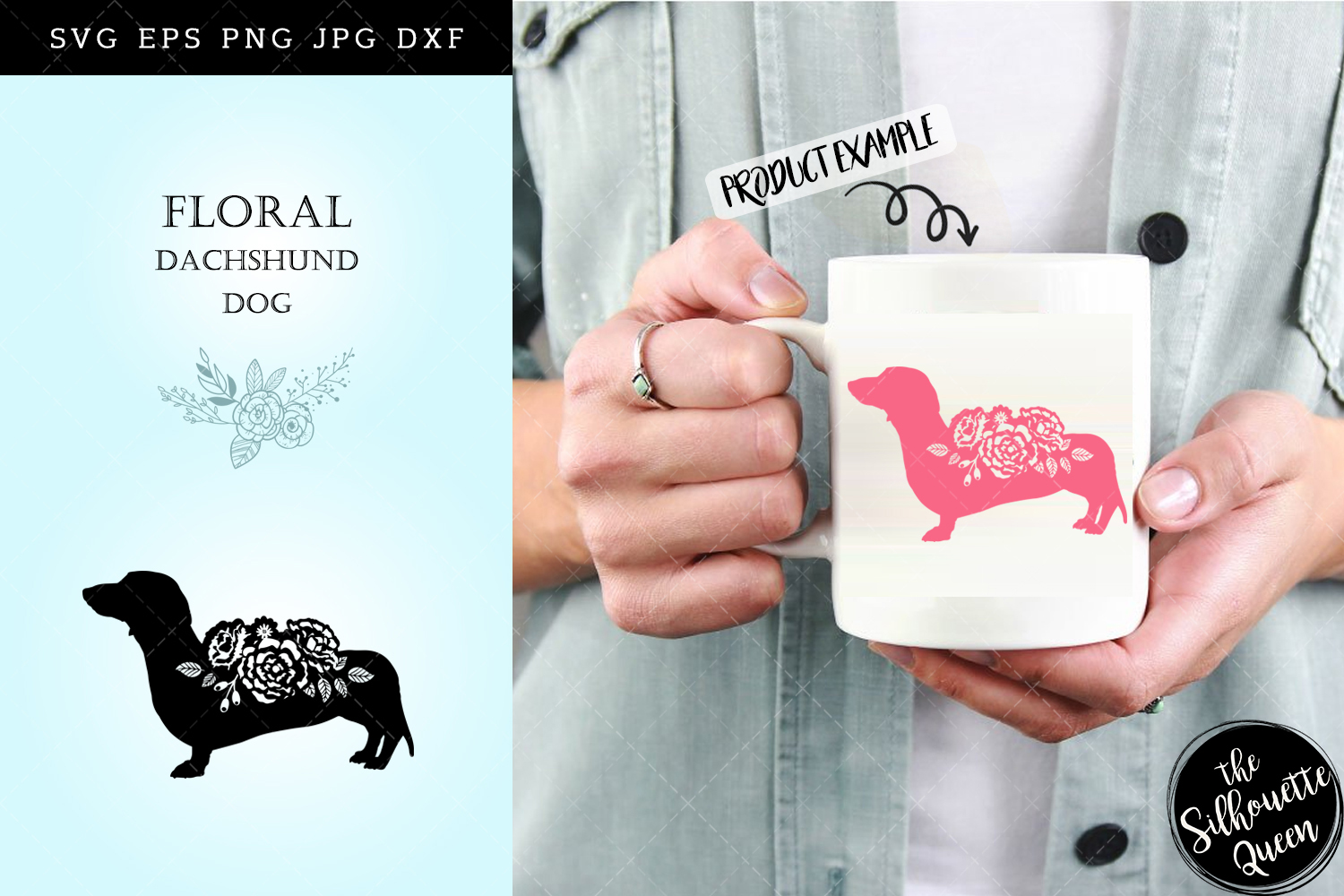 Download Floral Dachshund Dog svg file for cricut, for silhouette