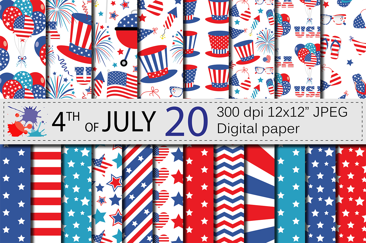 4th Of July Digital Paper USA Independence Day Backgrounds American 