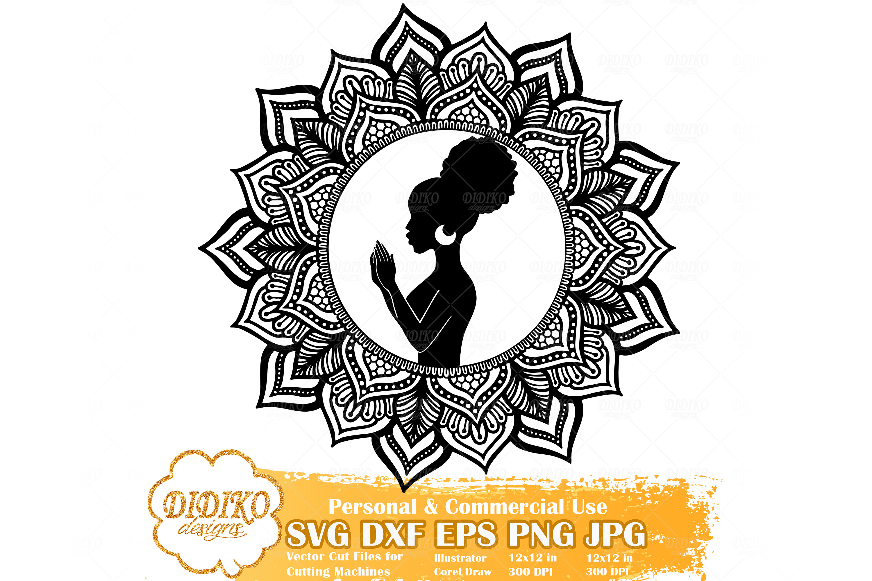 Download Black Woman Praying | Mandala SVG | Afro Woman Svg (536887) | Cut Files | Design Bundles